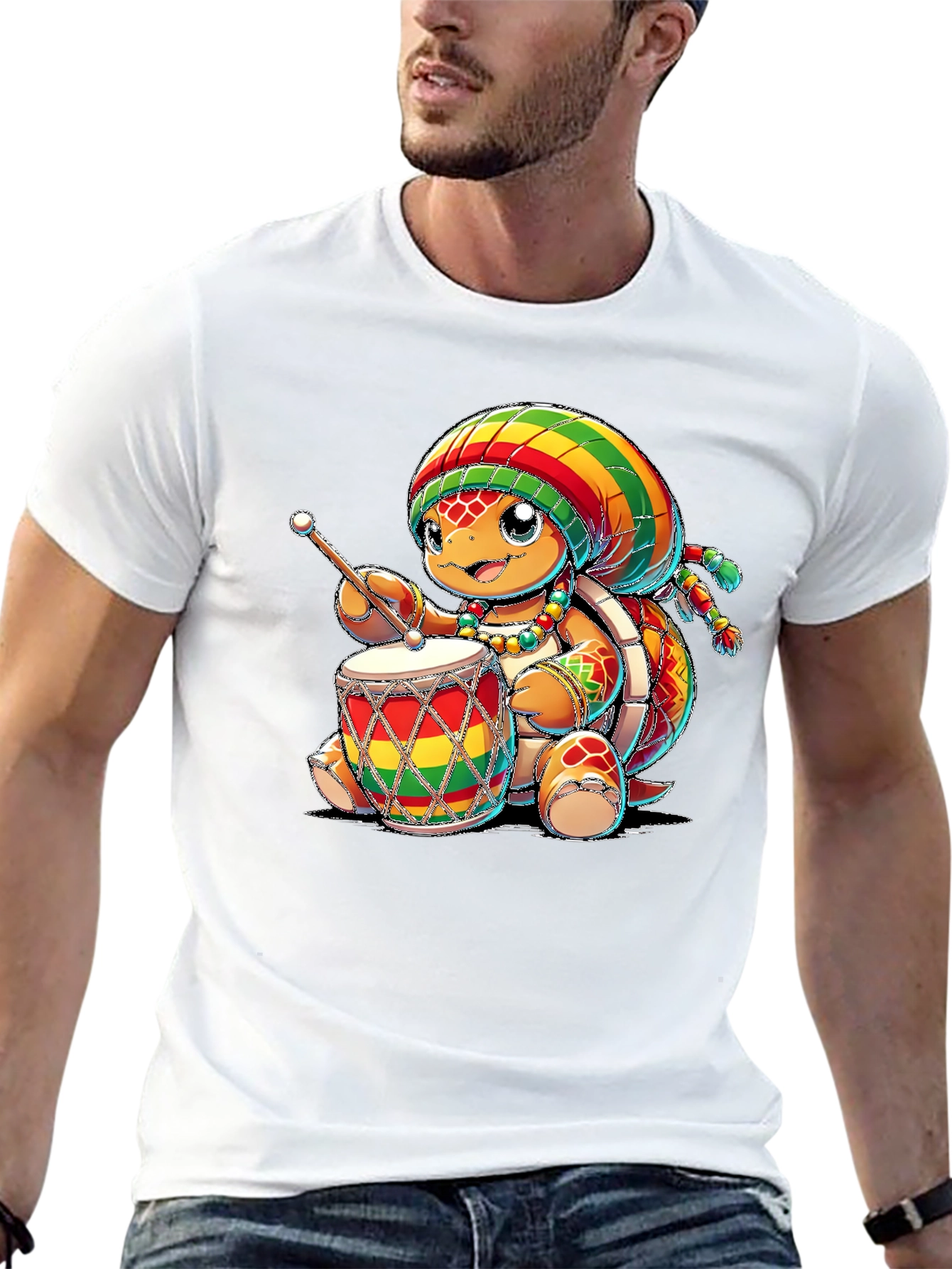 Rasta Turtle Drummer Graphic T-Shirt
