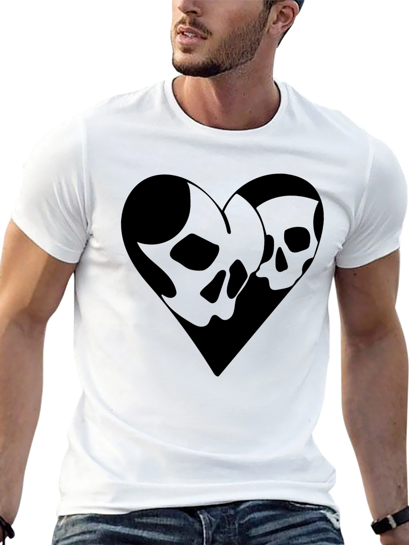 Skull Heart Graphic Tee - Stylish Black T-Shirt