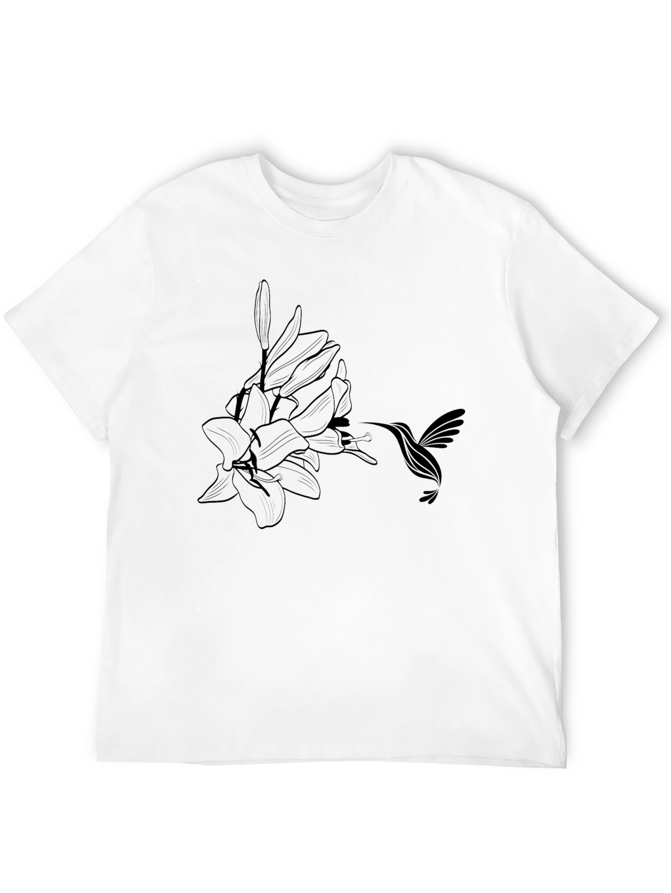 Hummingbird & Flower Graphic Black T-Shirt