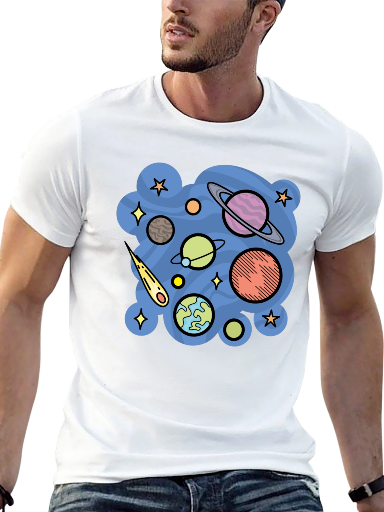 Space Planets Graphic Black T-Shirt