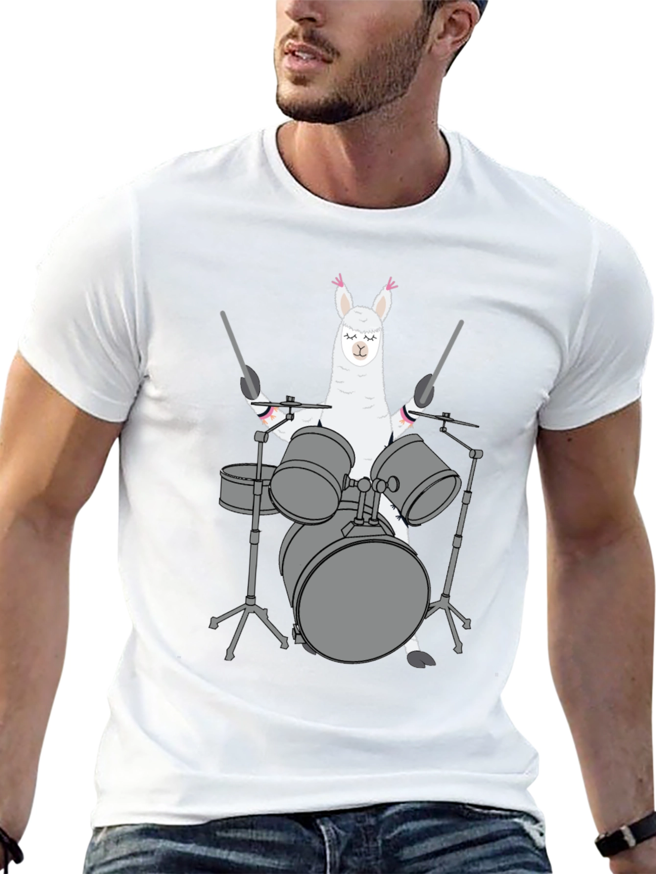 Llama Drummer Black T-Shirt