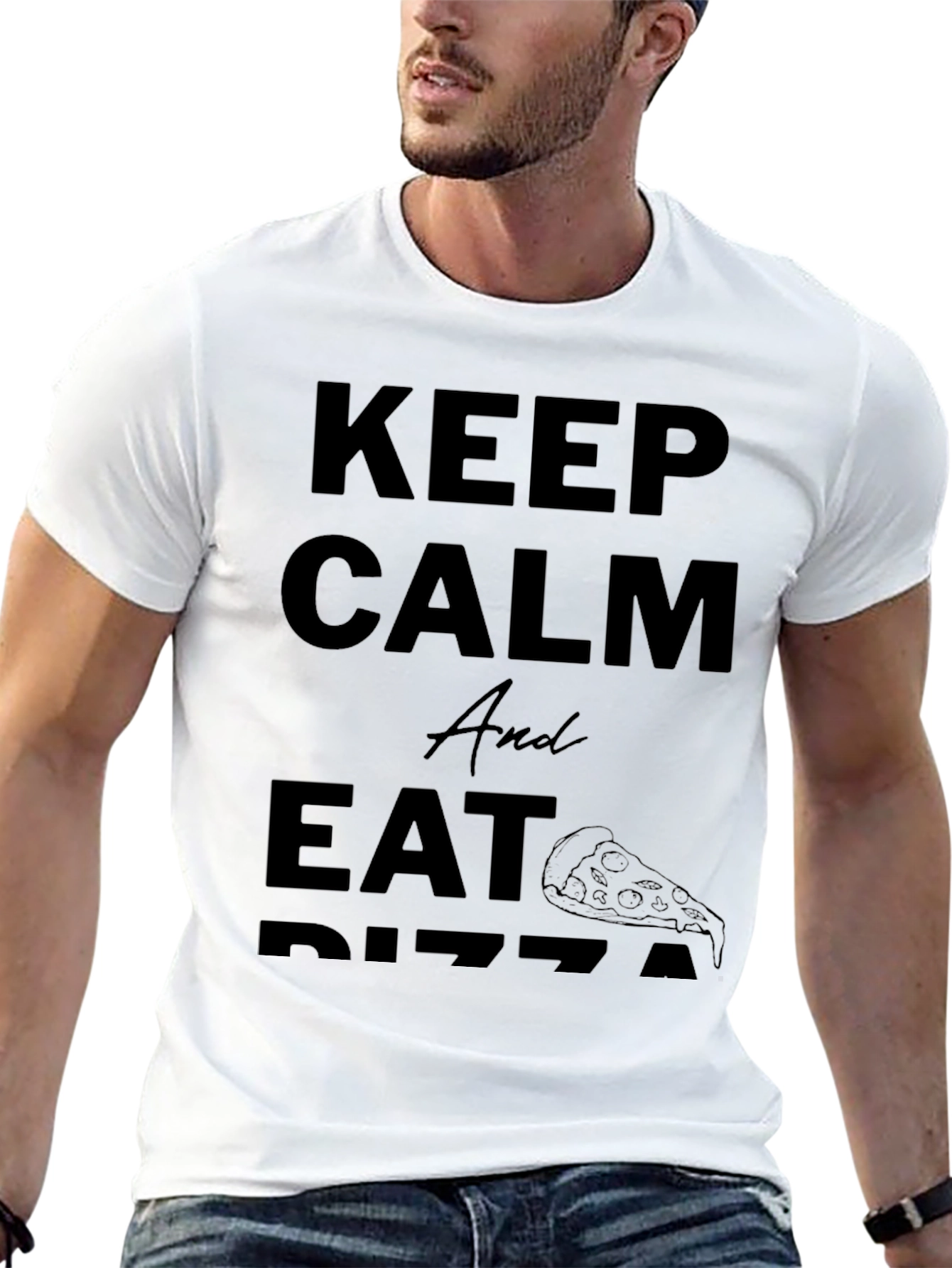 Keep Calm and Eat Pizza - Black T-Shirt
