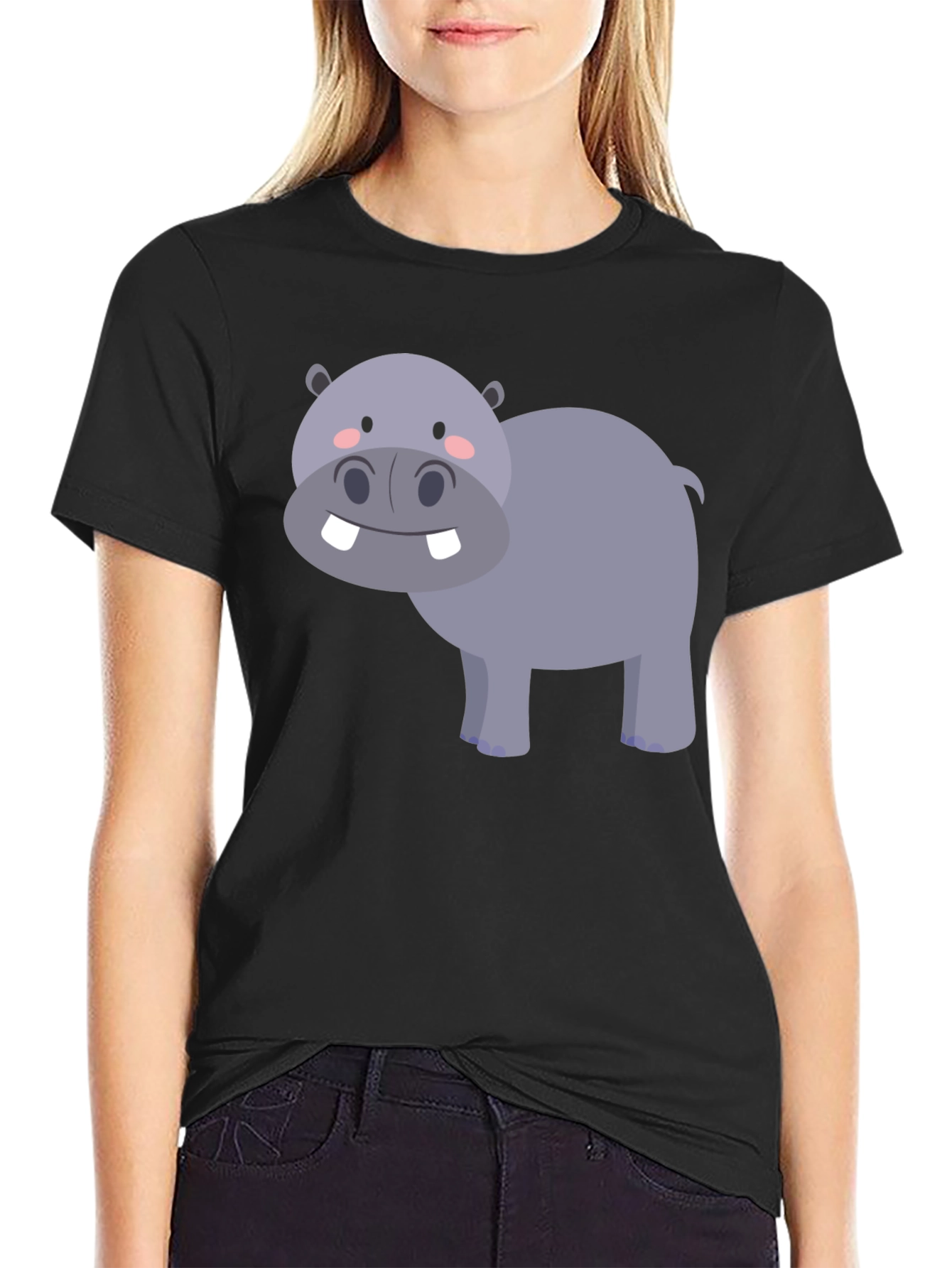 Hippo Graphic Print Black T-Shirt