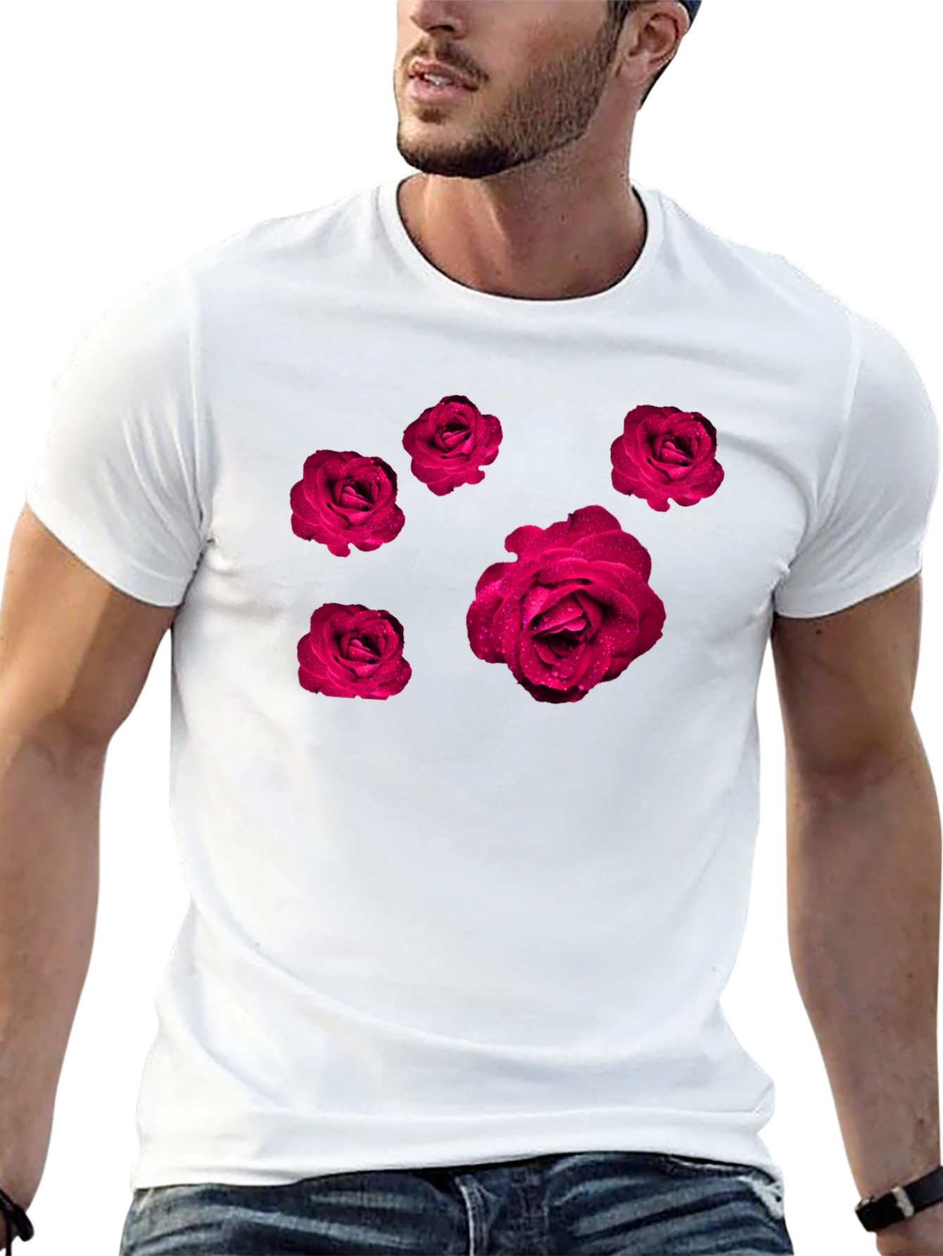 Rose Print Black T-Shirt
