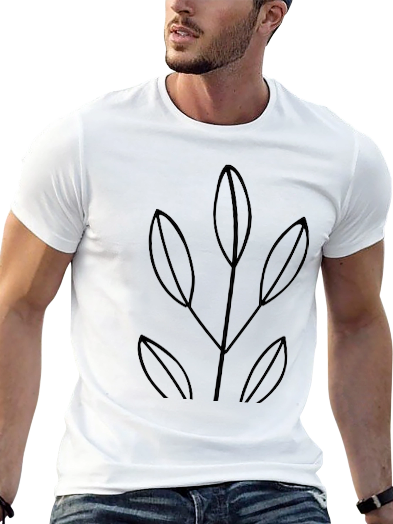 Minimalist Black T-Shirt with Leaf Design