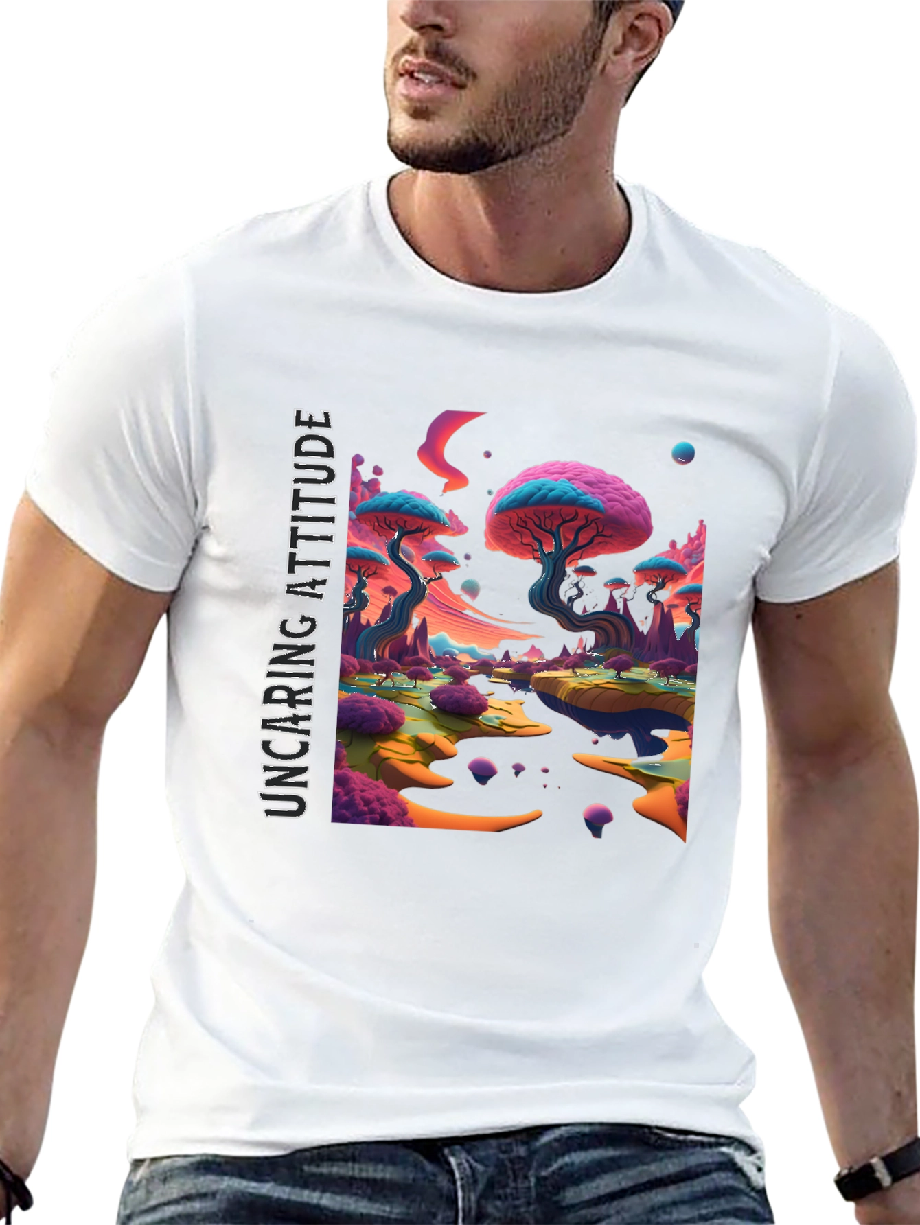 Uncaring Attitude T-Shirt - Psychedelic Landscape Design