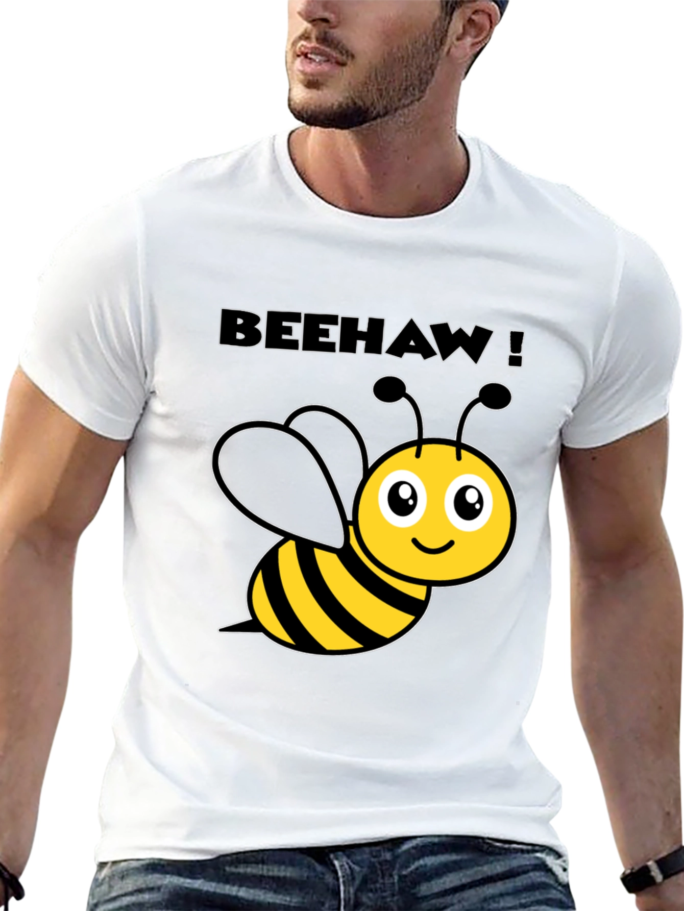 Beehaw! Cartoon Bee Graphic Black T-Shirt