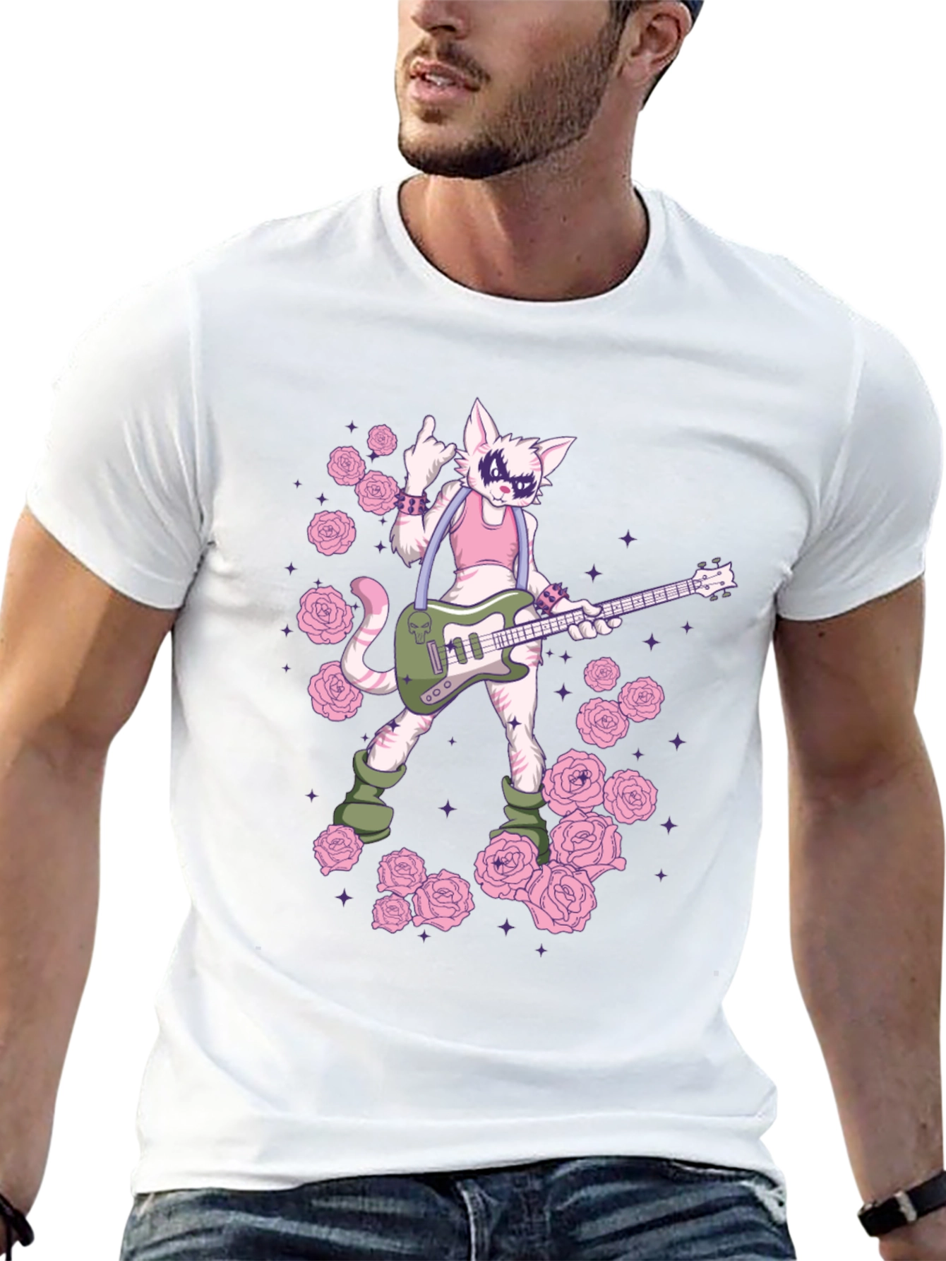 Cat Guitarist Graphic T-Shirt - Rock n Roll Style