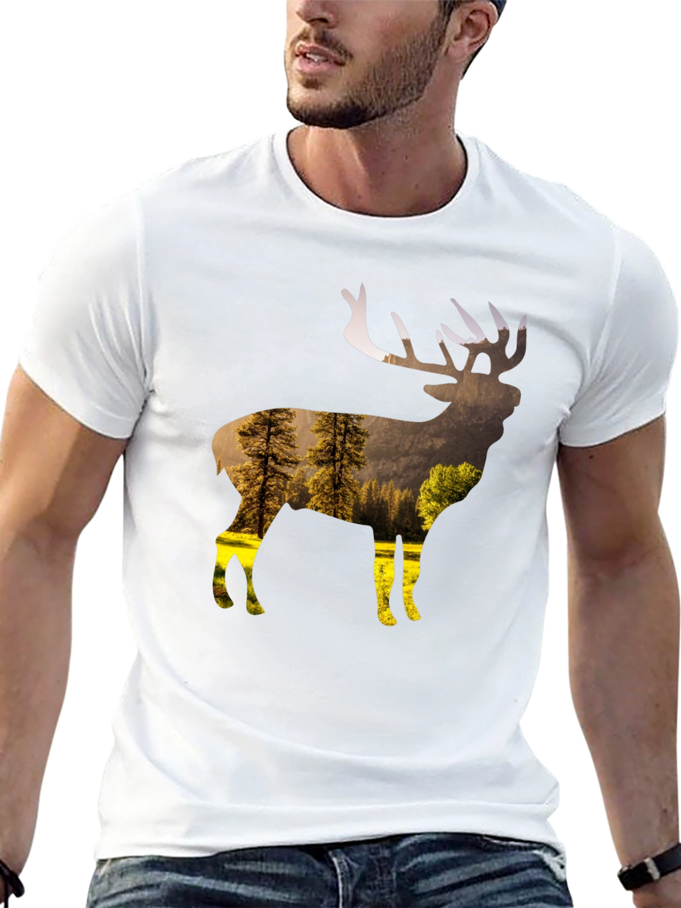 Nature Deer Graphic T-Shirt - Black