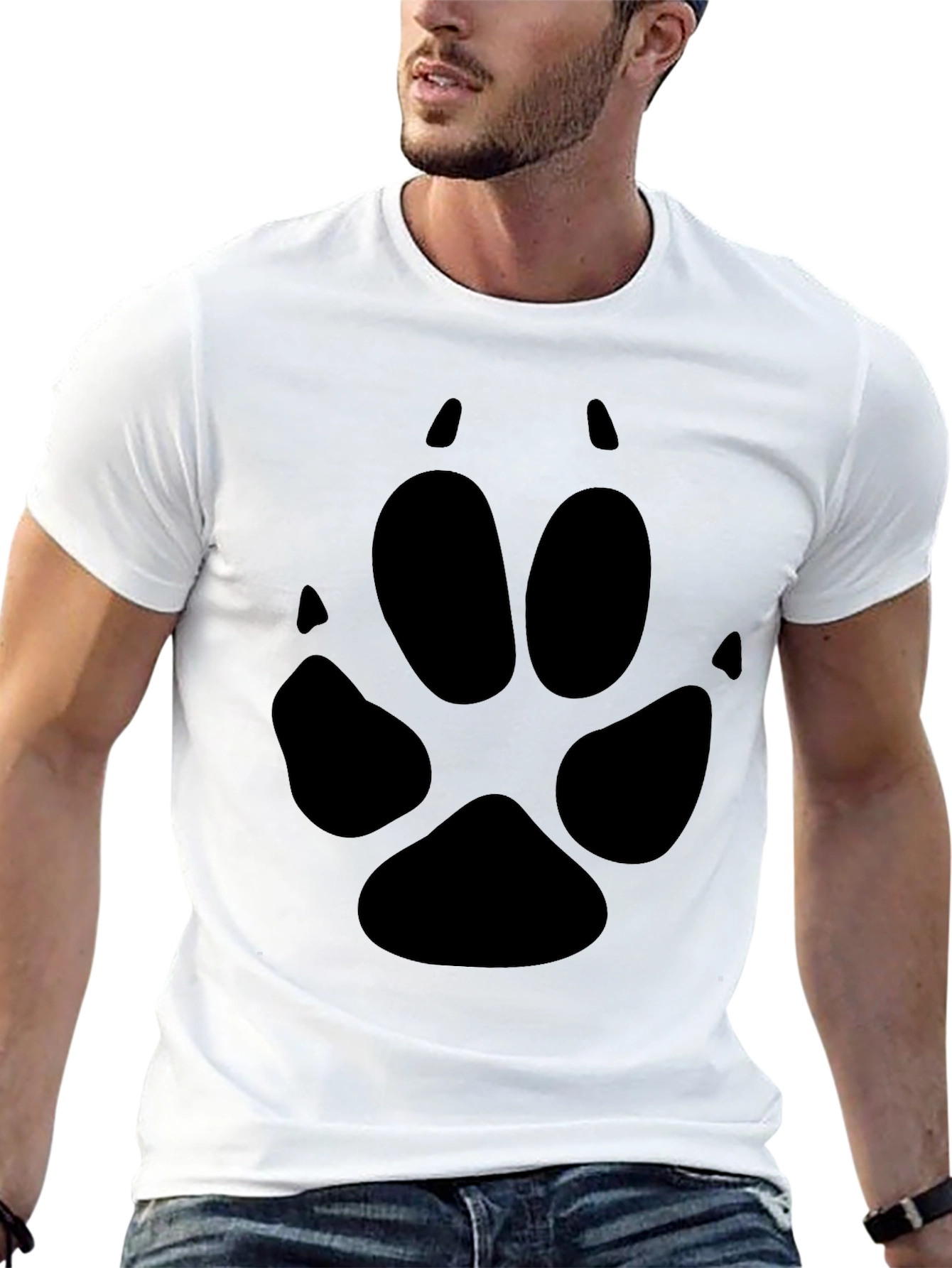 Black T-Shirt with Paw Print Graphic