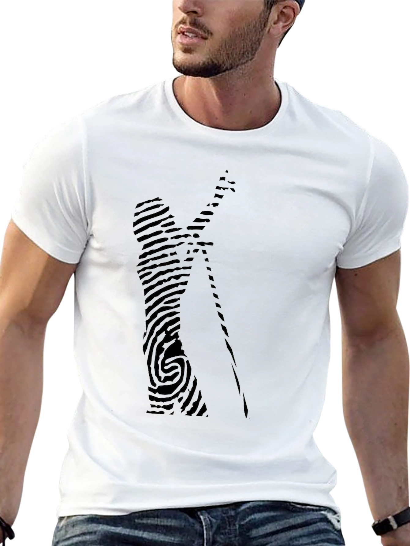 Unique Fingerprint Design Black T-Shirt