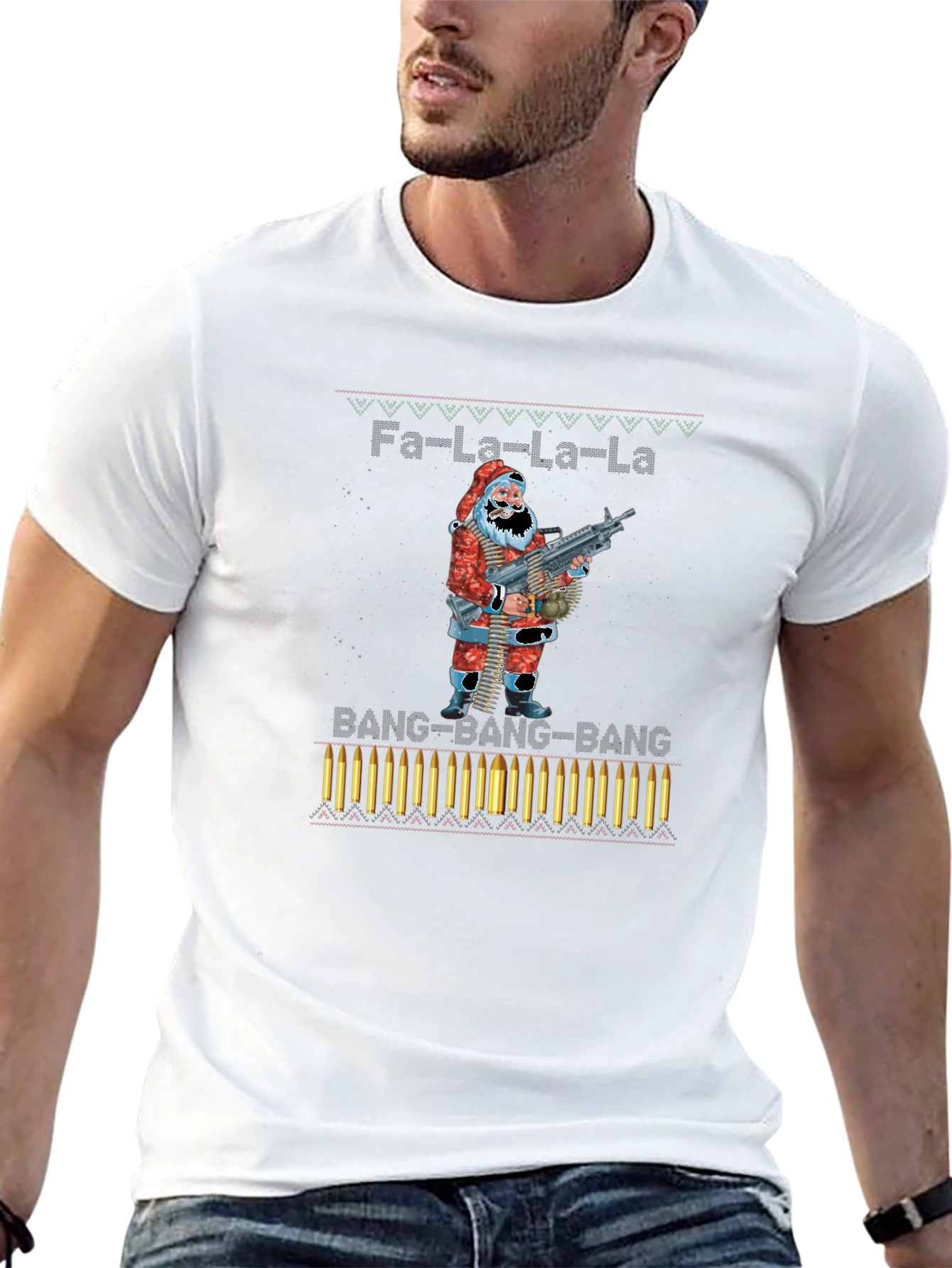 Fa-La-La-La Santa Machine Gun Christmas T-Shirt