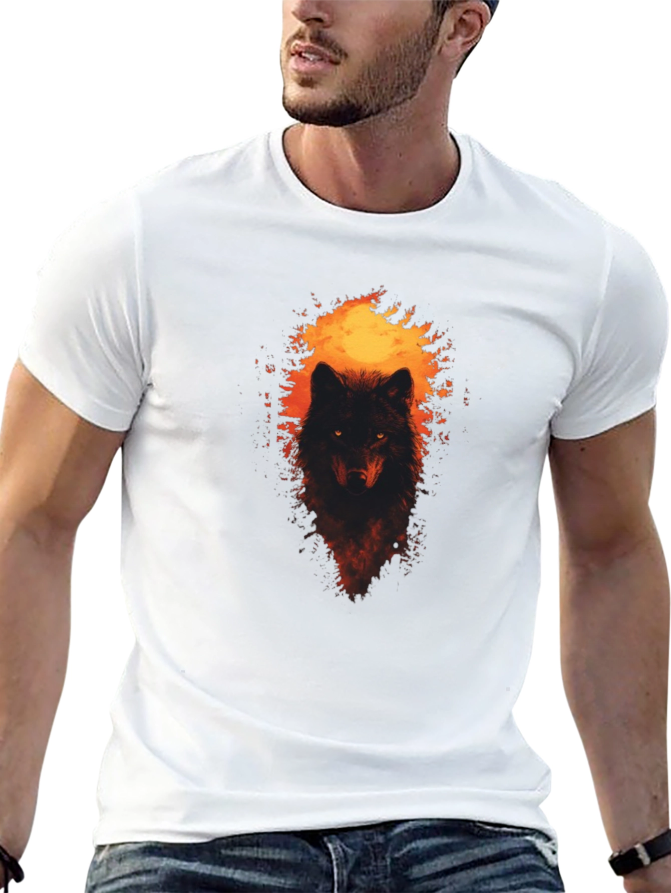 Mens Wolf Graphic Print Black T-Shirt