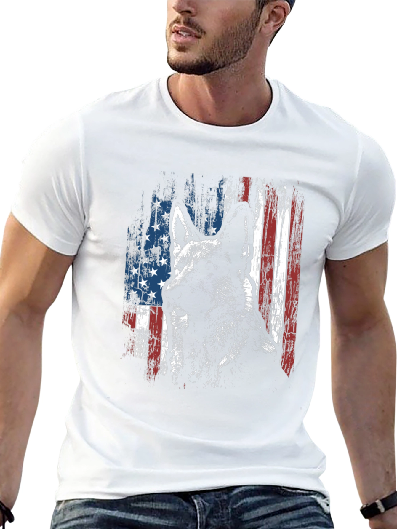German Shepherd American Flag T-Shirt