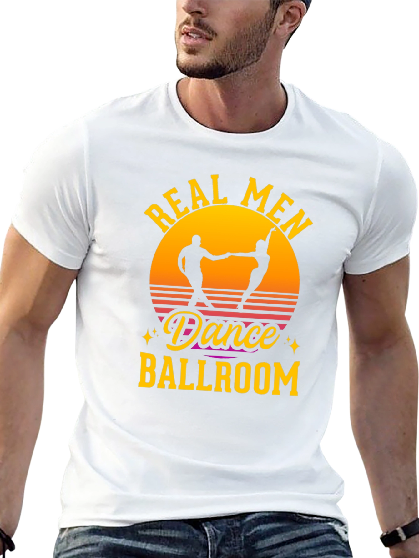 Real Men Dance Ballroom T-Shirt Retro Sunset