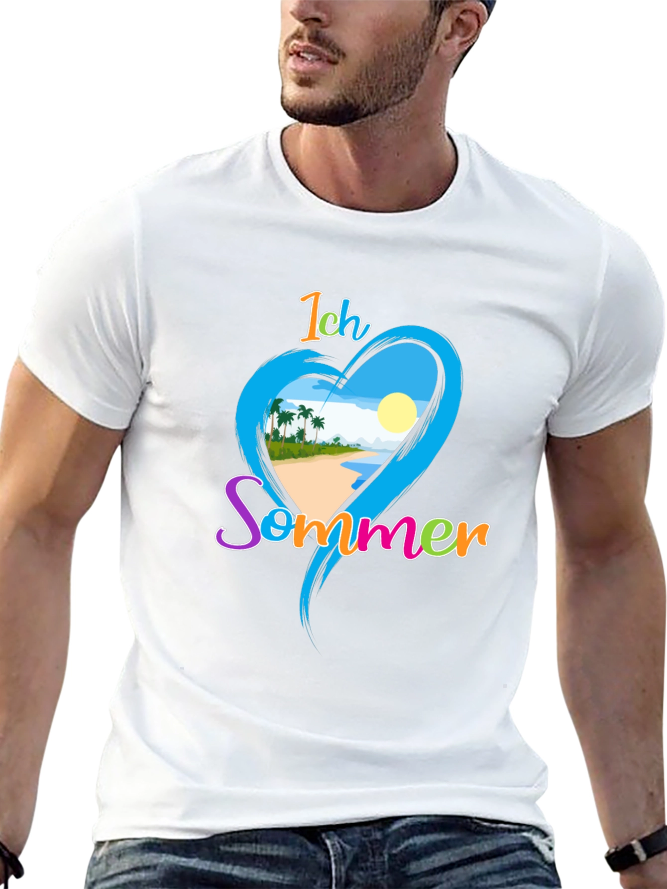 Ich Sommer Beach Heart Graphic Tee - Black