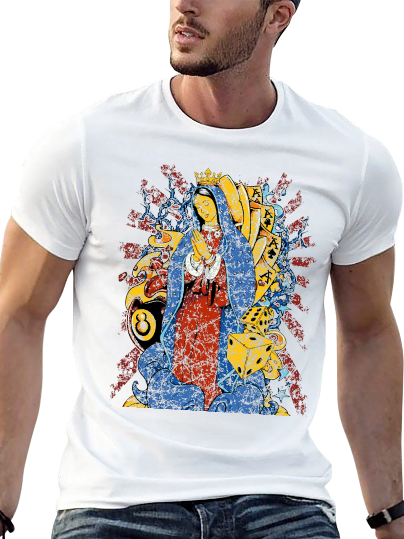 Graphic Tee - Virgin Mary & 8 Ball Design