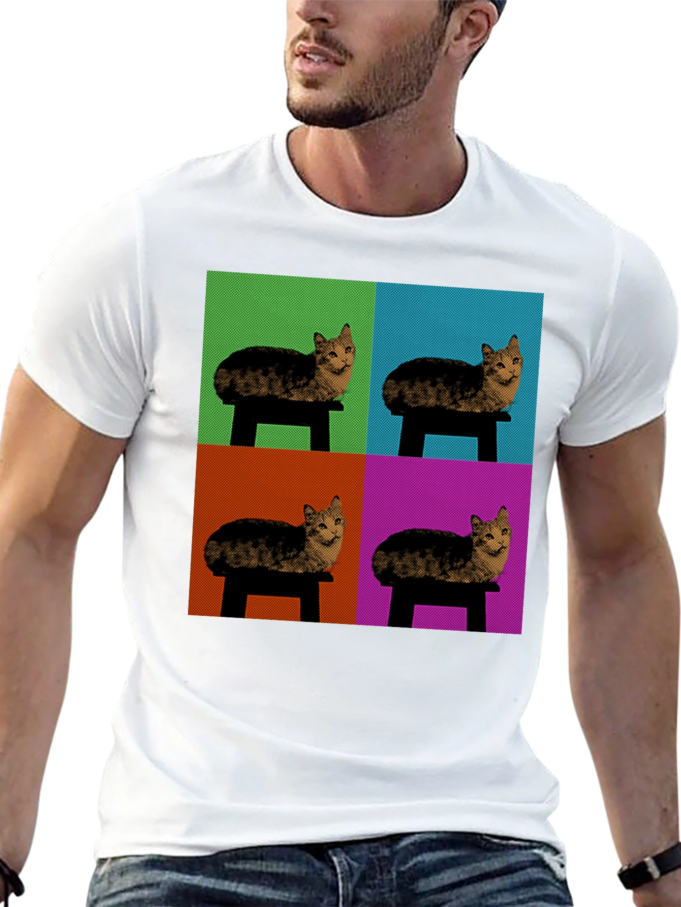 Pop Art Cat T-Shirt - Modern Graphic Tee