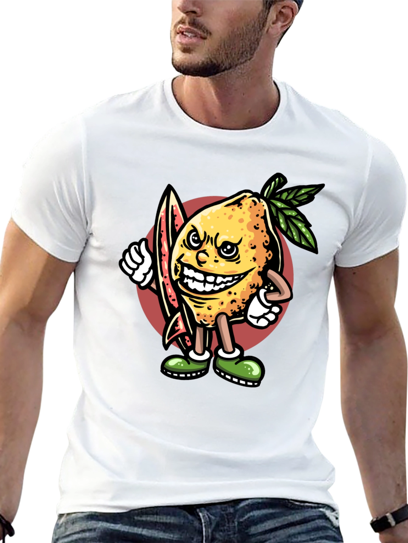 Lemon Surfer Black T-Shirt - Cool Cartoon Graphic