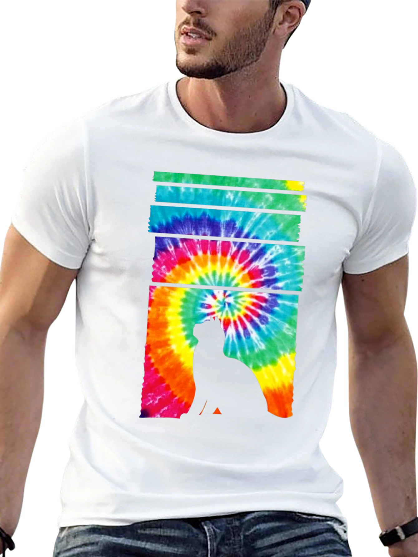 Tie-Dye Cat Silhouette Graphic Tee