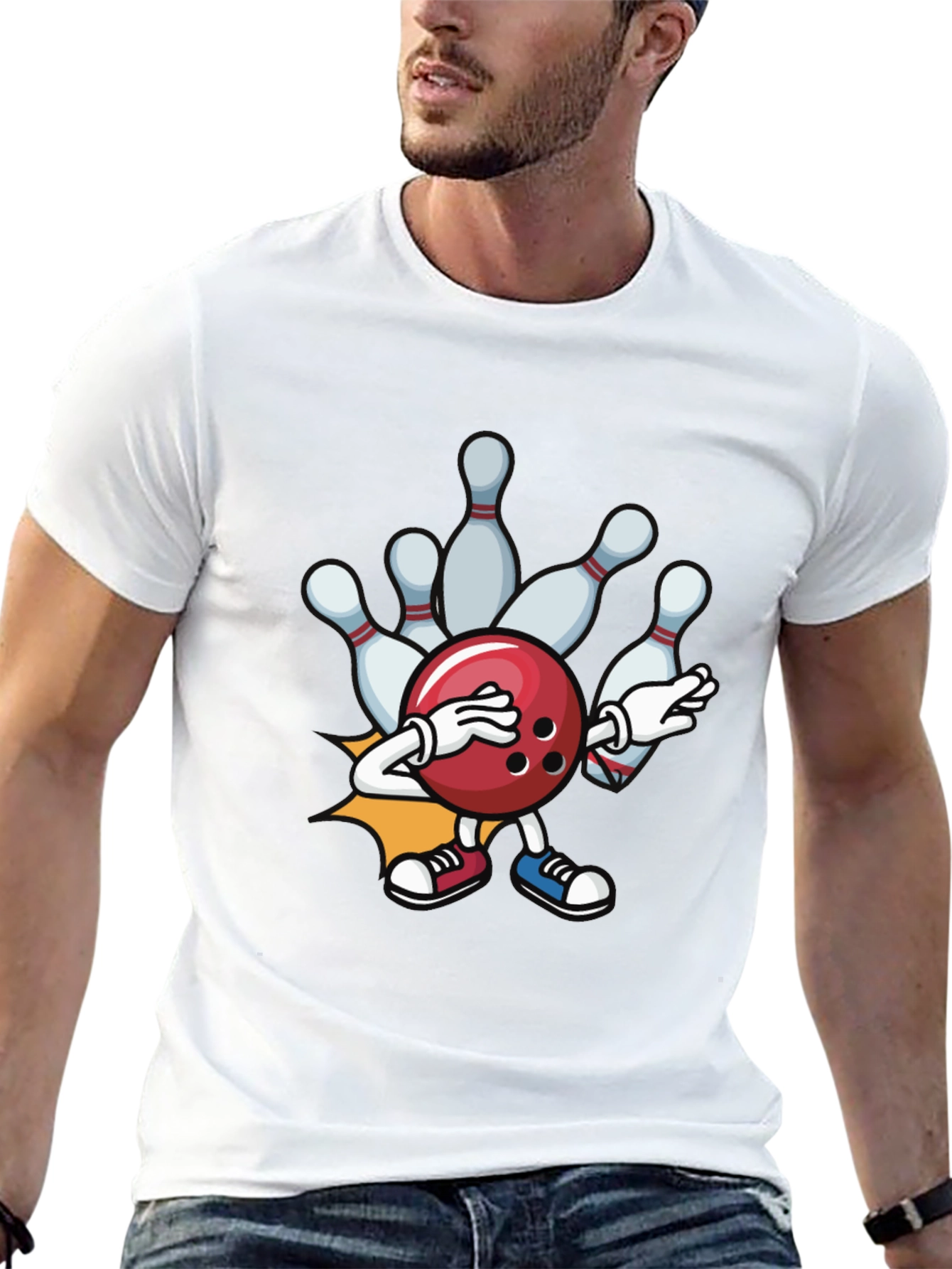 Bowling Strike T-Shirt - Funny Cartoon Ball & Pins