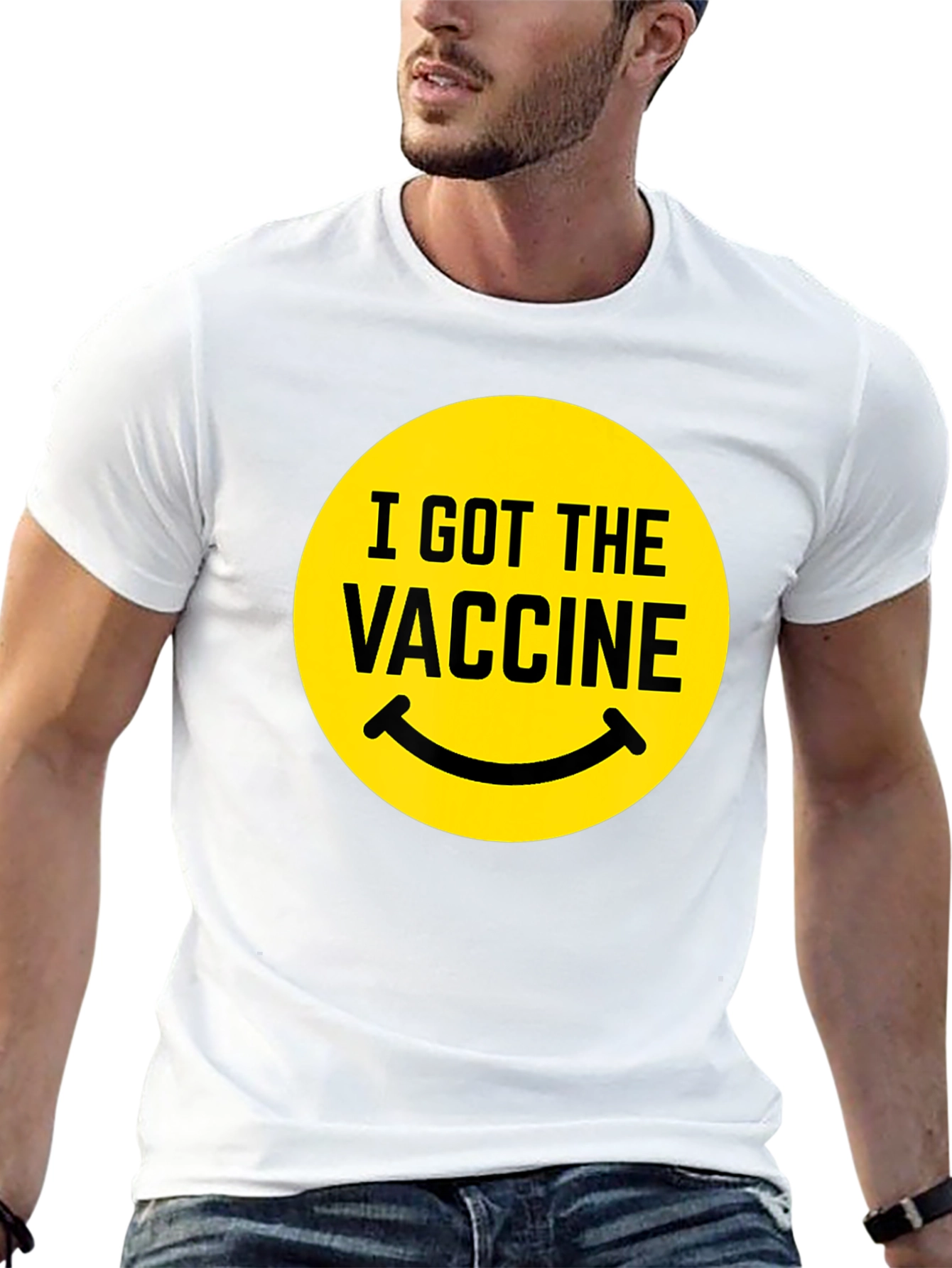 I Got The Vaccine Smiley Face Black T-Shirt