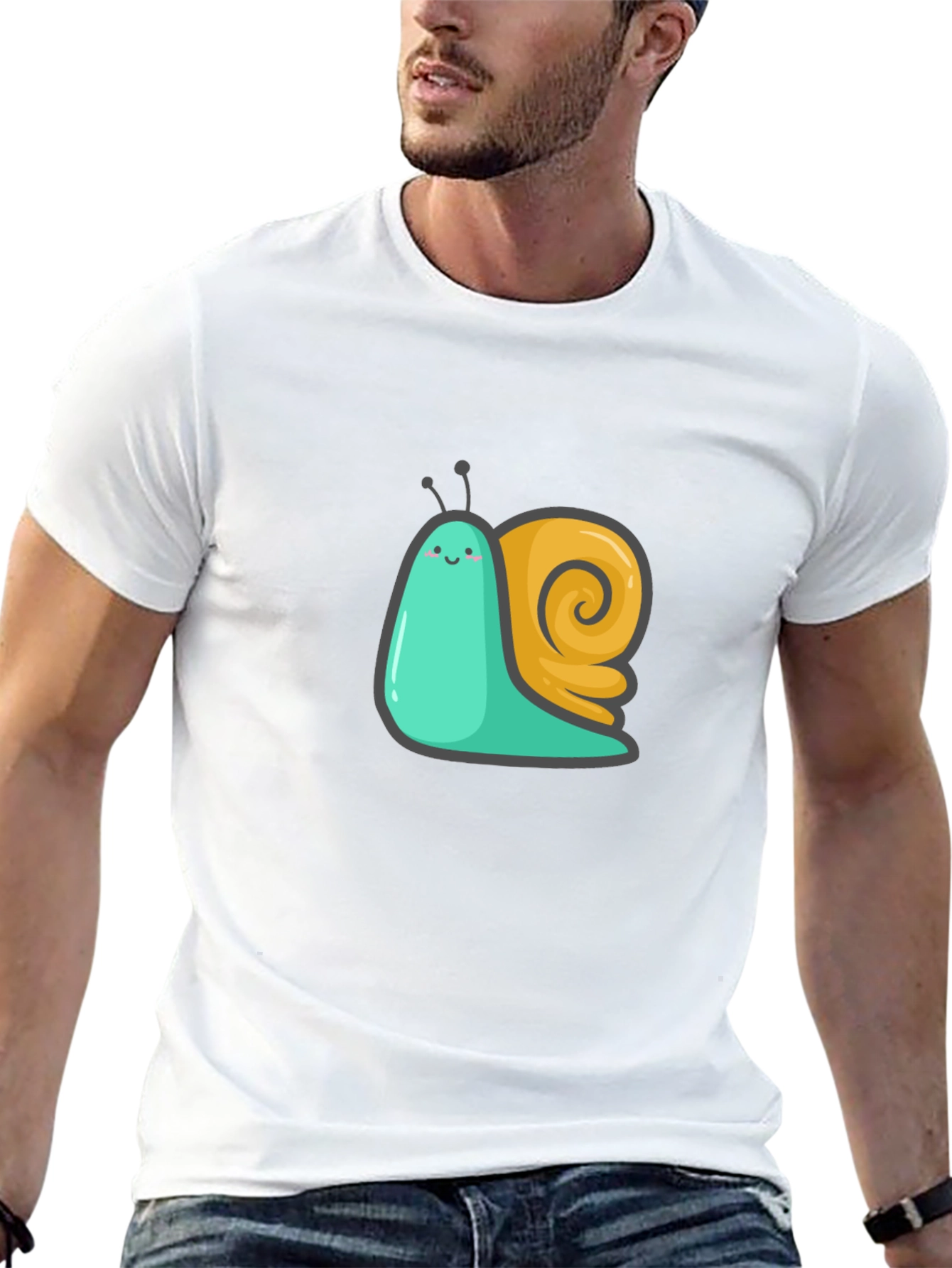 Cute Snail Graphic Tee - Black Cotton T-Shirt