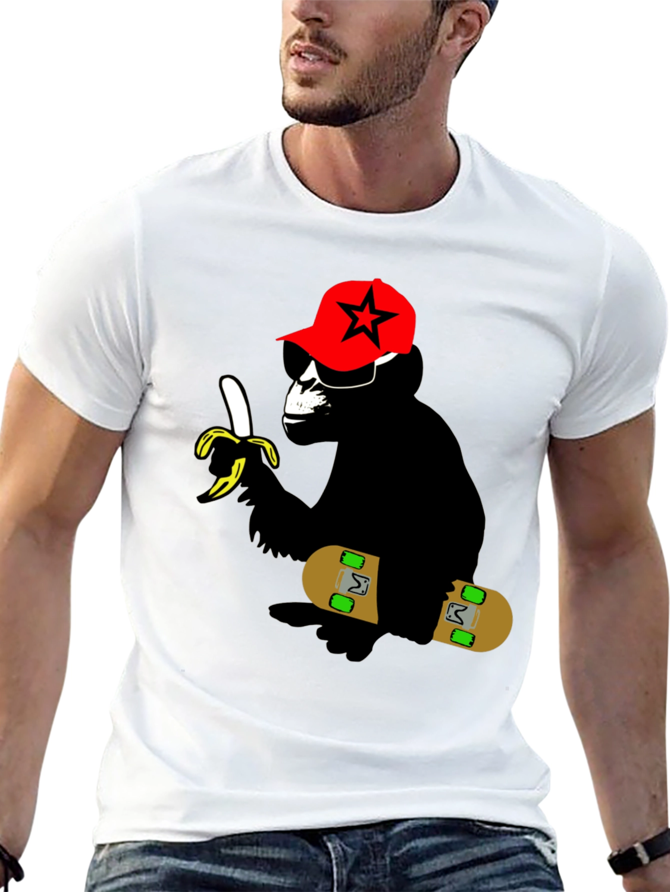 Cool Monkey Skateboarder Graphic Tee - Black