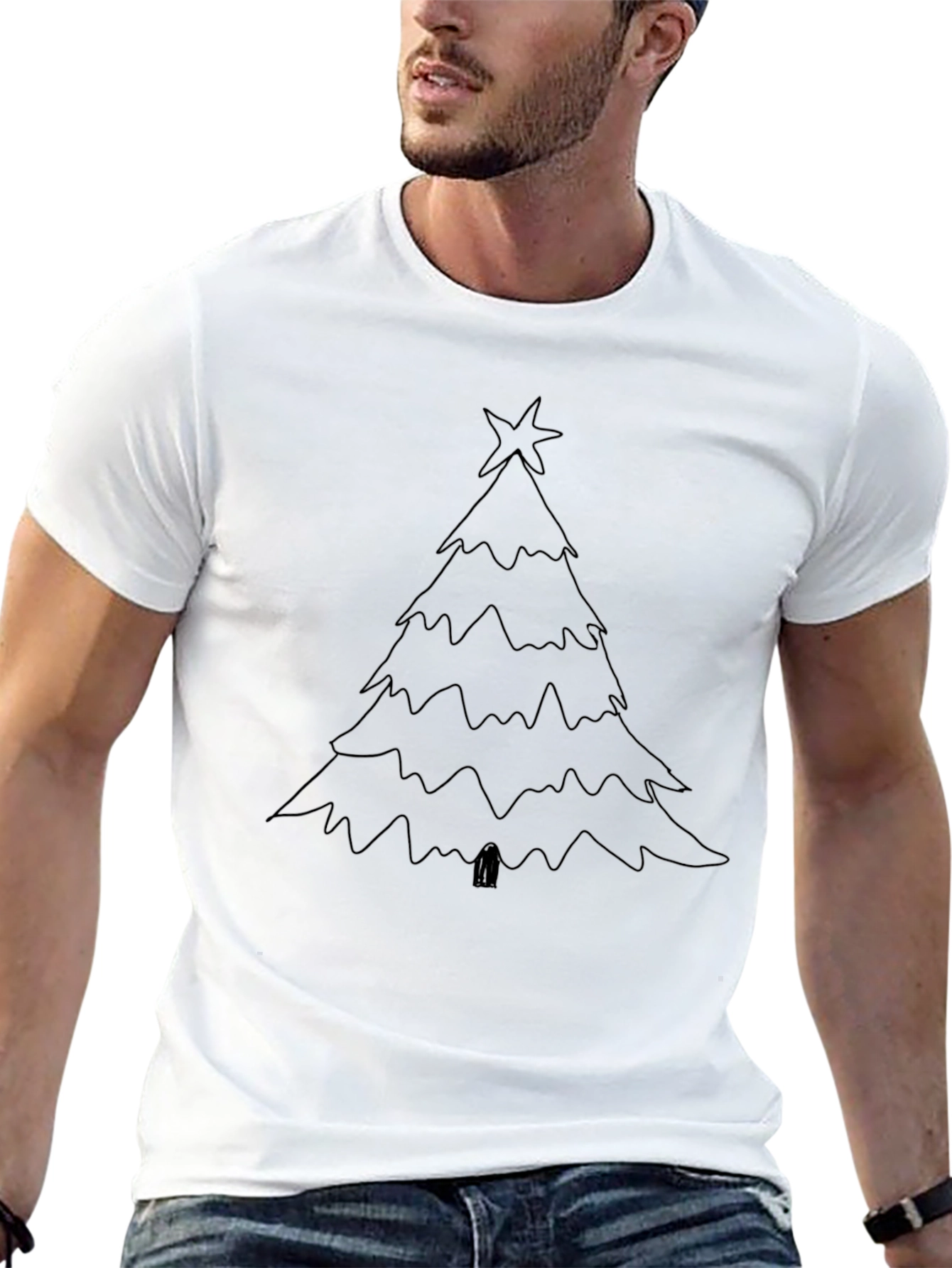 Christmas Tree Outline Graphic Tee - Black
