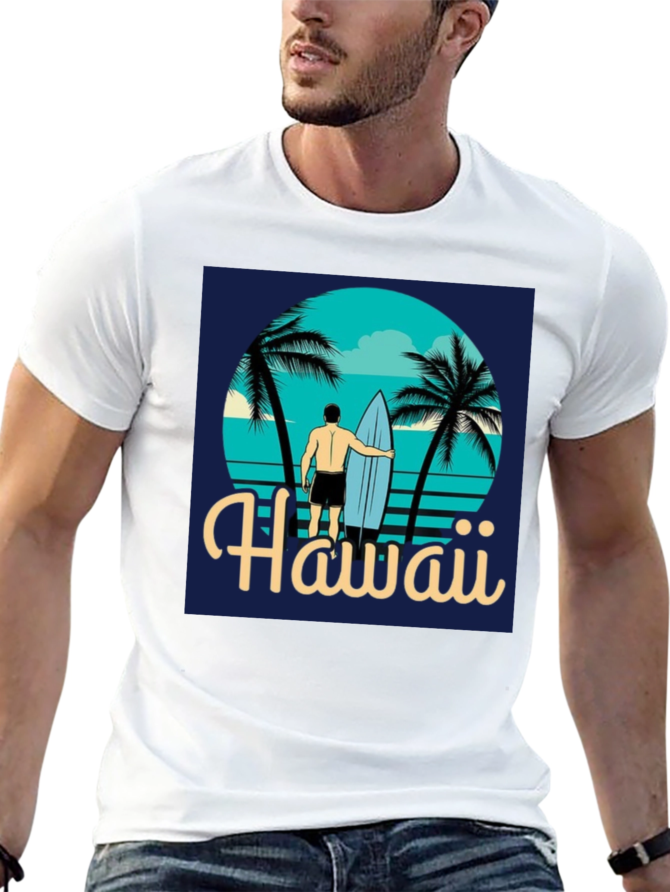 Hawaii Surfer T-Shirt - Tropical Beach Design