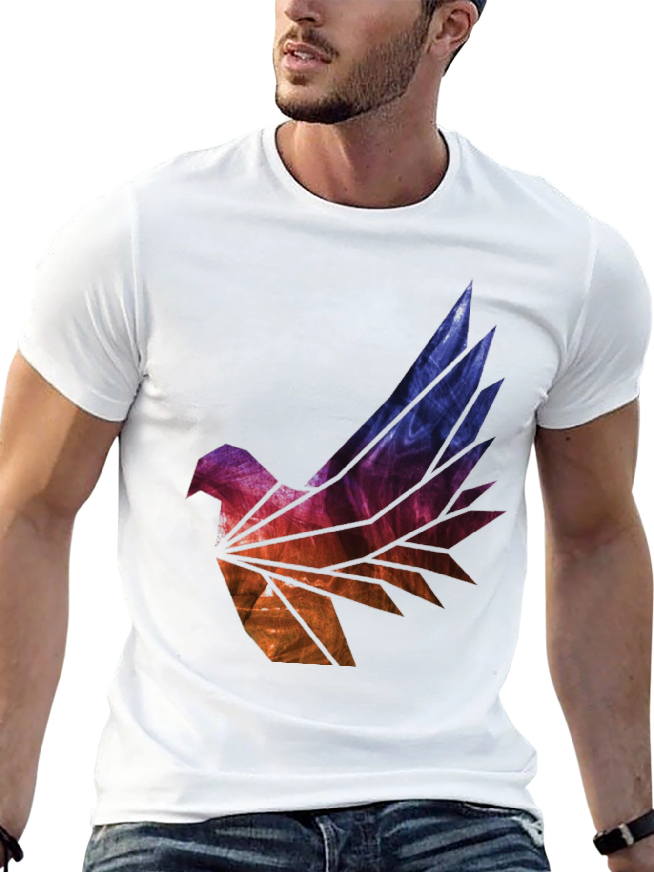 Abstract Geometric Bird Graphic Tee - Mens Black T-Shirt