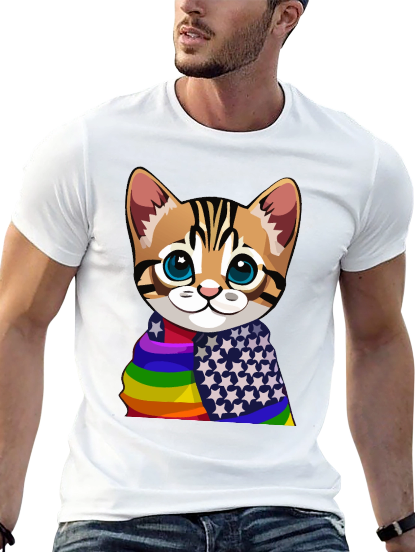 Rainbow & Stars Cat T-Shirt - Pride Apparel