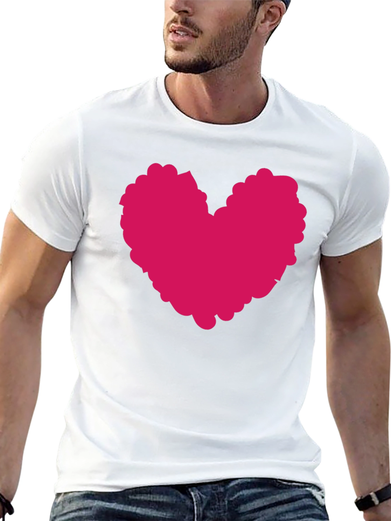 Black T-Shirt with Pink Heart Graphic Print