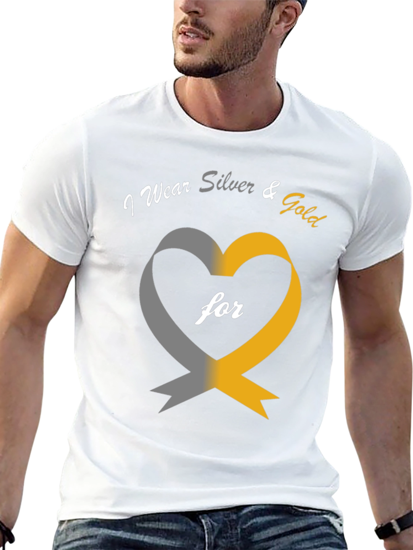 I Wear Silver & Gold Heart Awareness T-Shirt