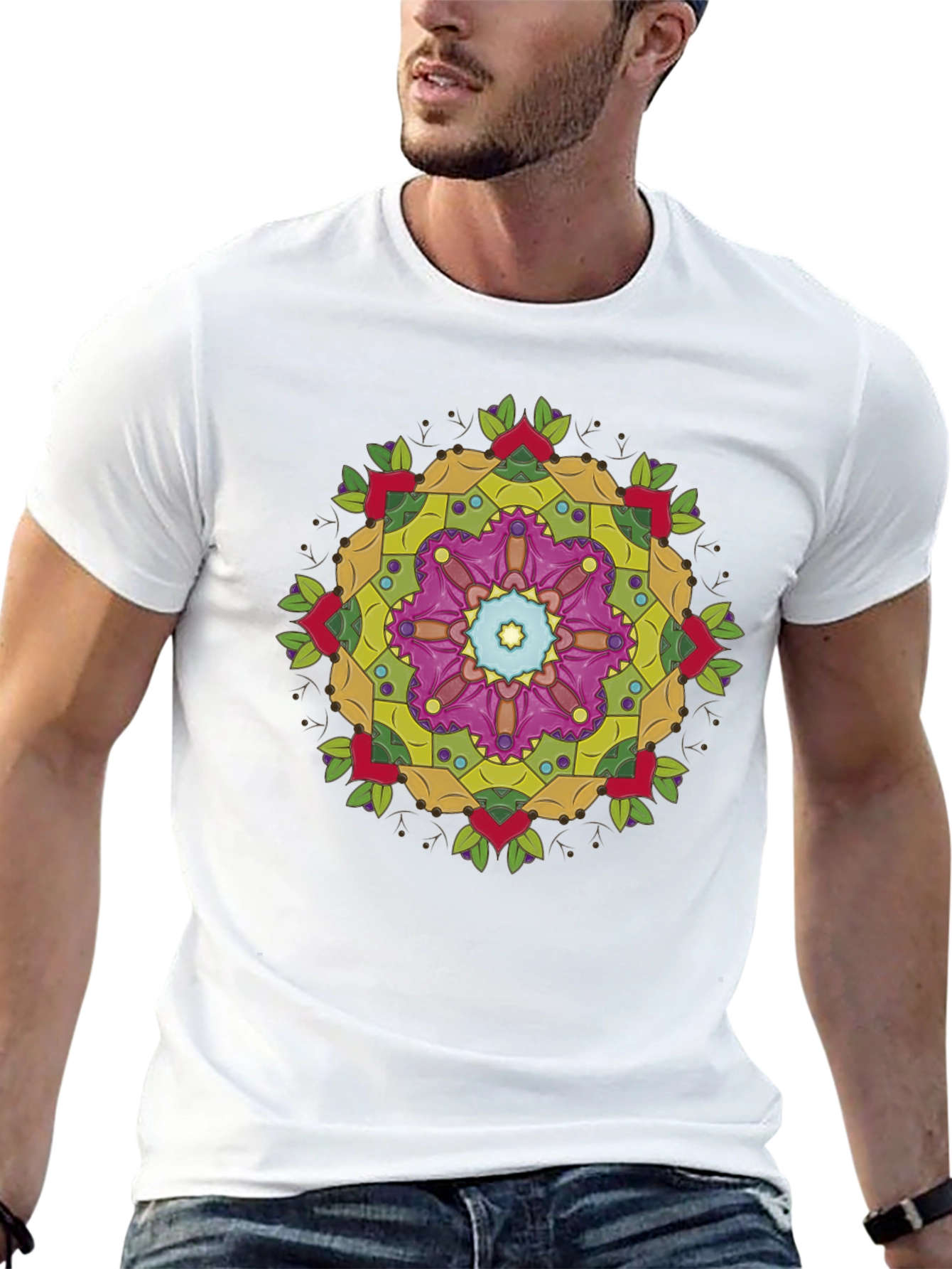 Geometric Mandala Graphic Black T-Shirt