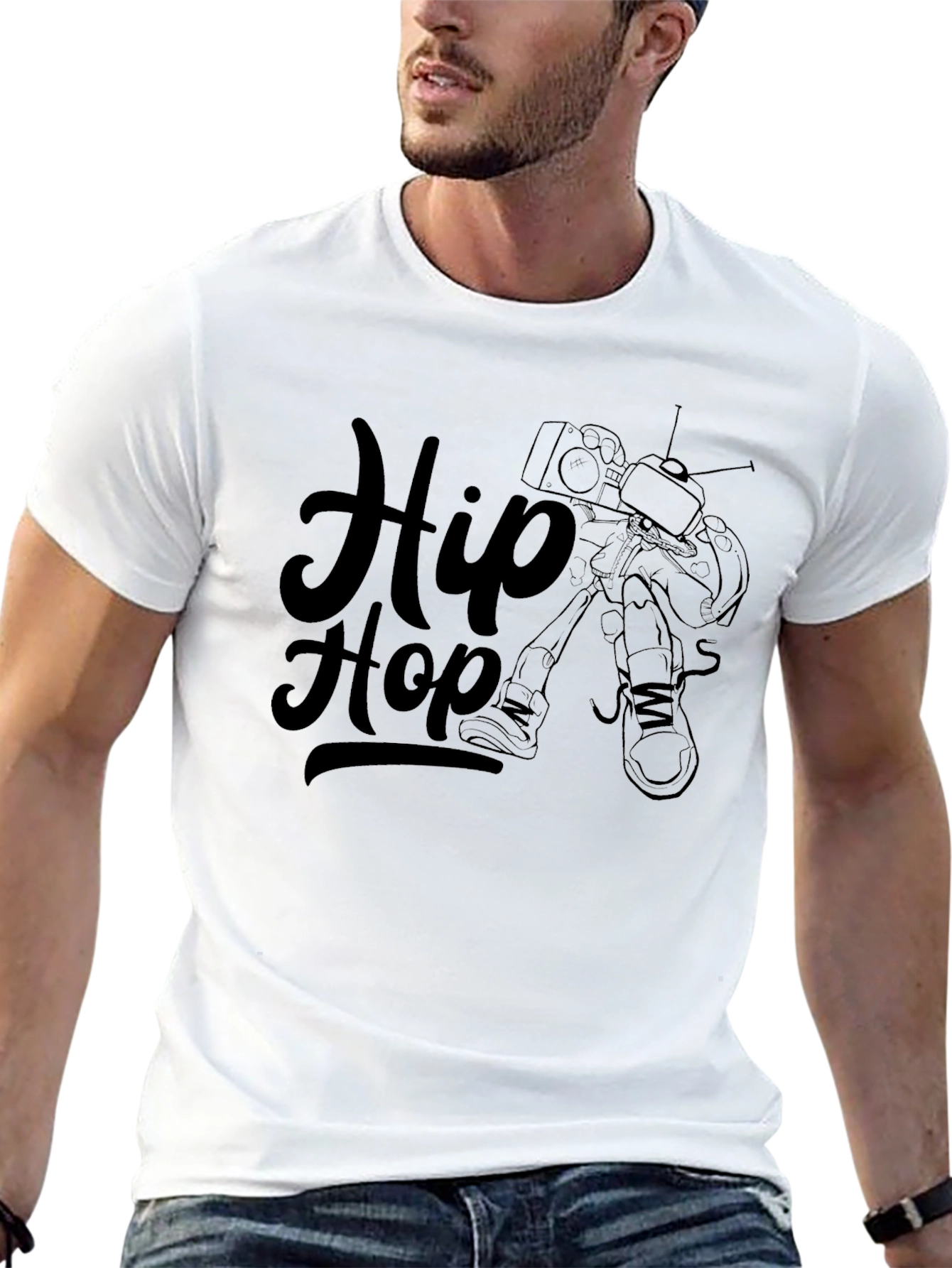 Hip Hop Graphic Print T-Shirt - Black Cotton Tee