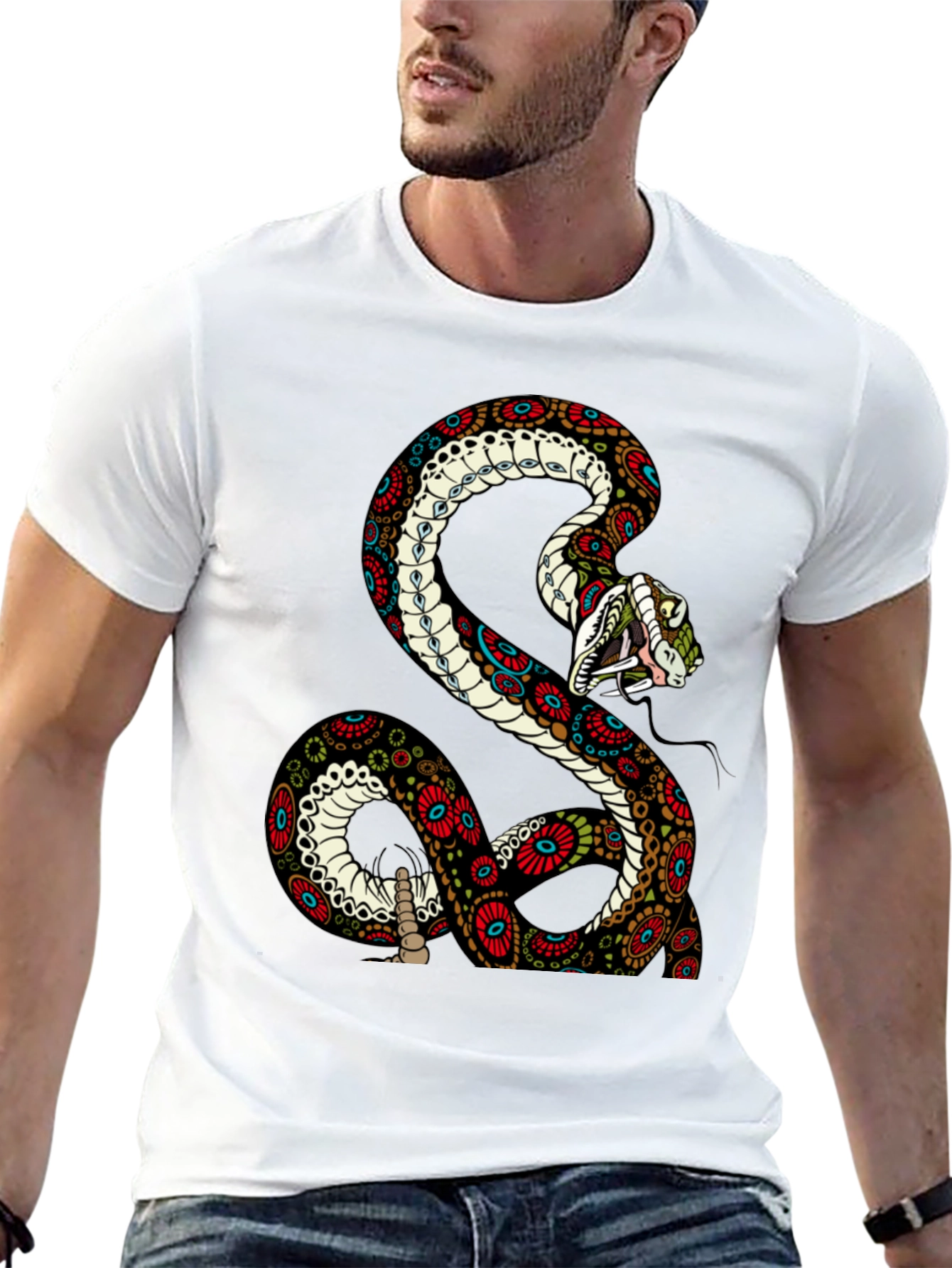 Snake Graphic Tee - Mens Black Cotton T-Shirt