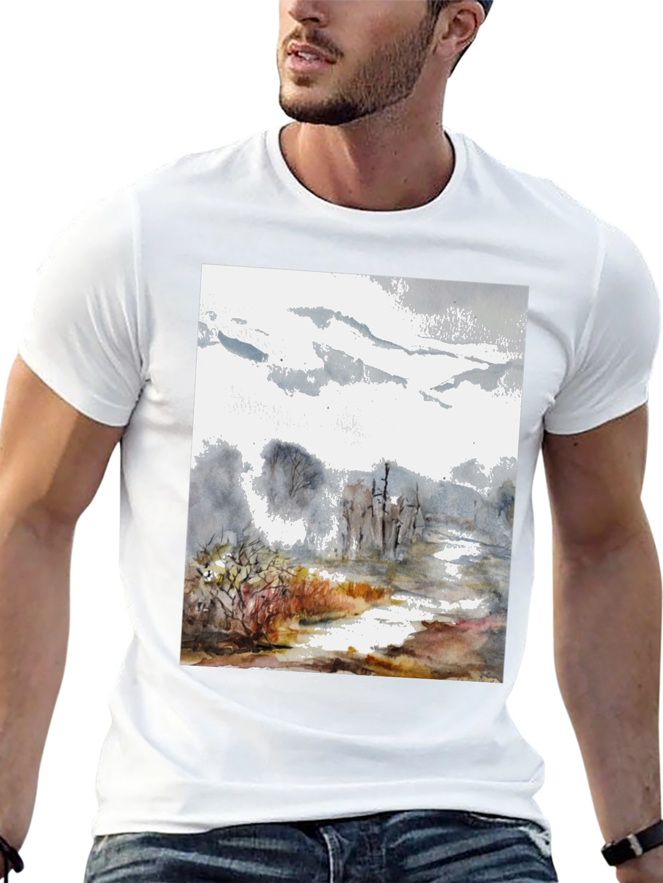 Abstract Landscape Print Tee - Black