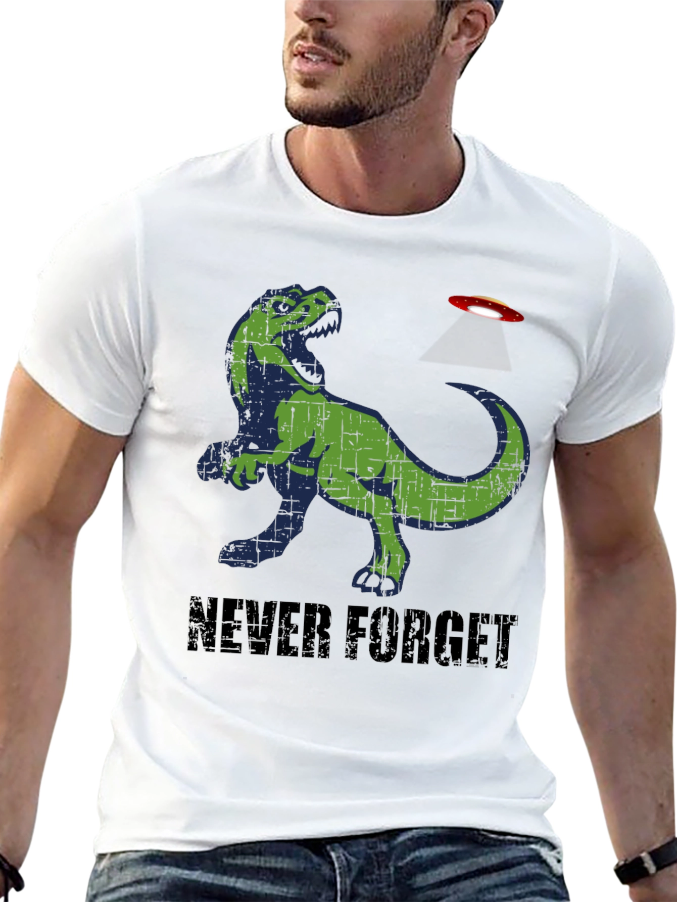 Never Forget T-Rex Alien Abduction Graphic Tee