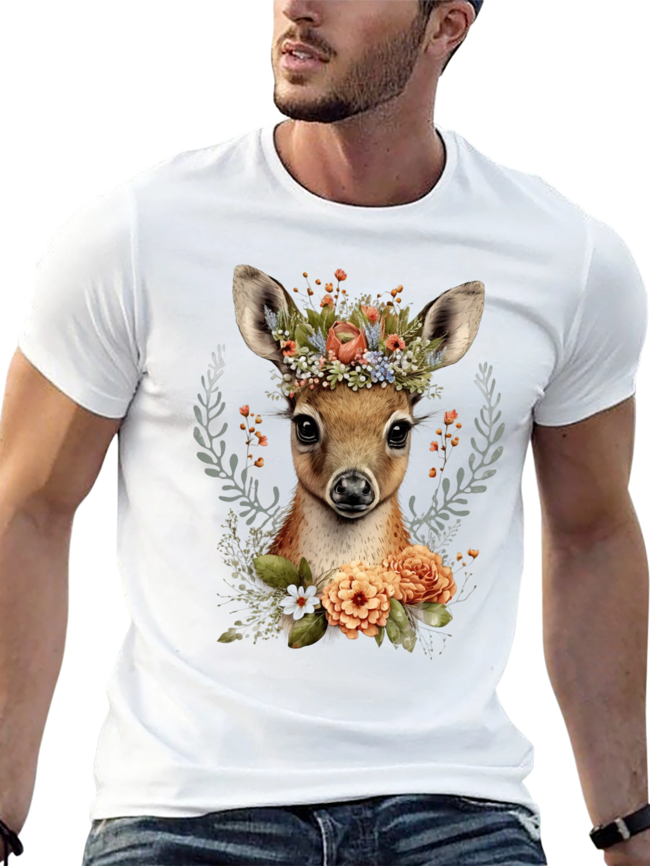 Floral Deer Graphic T-Shirt - Unisex