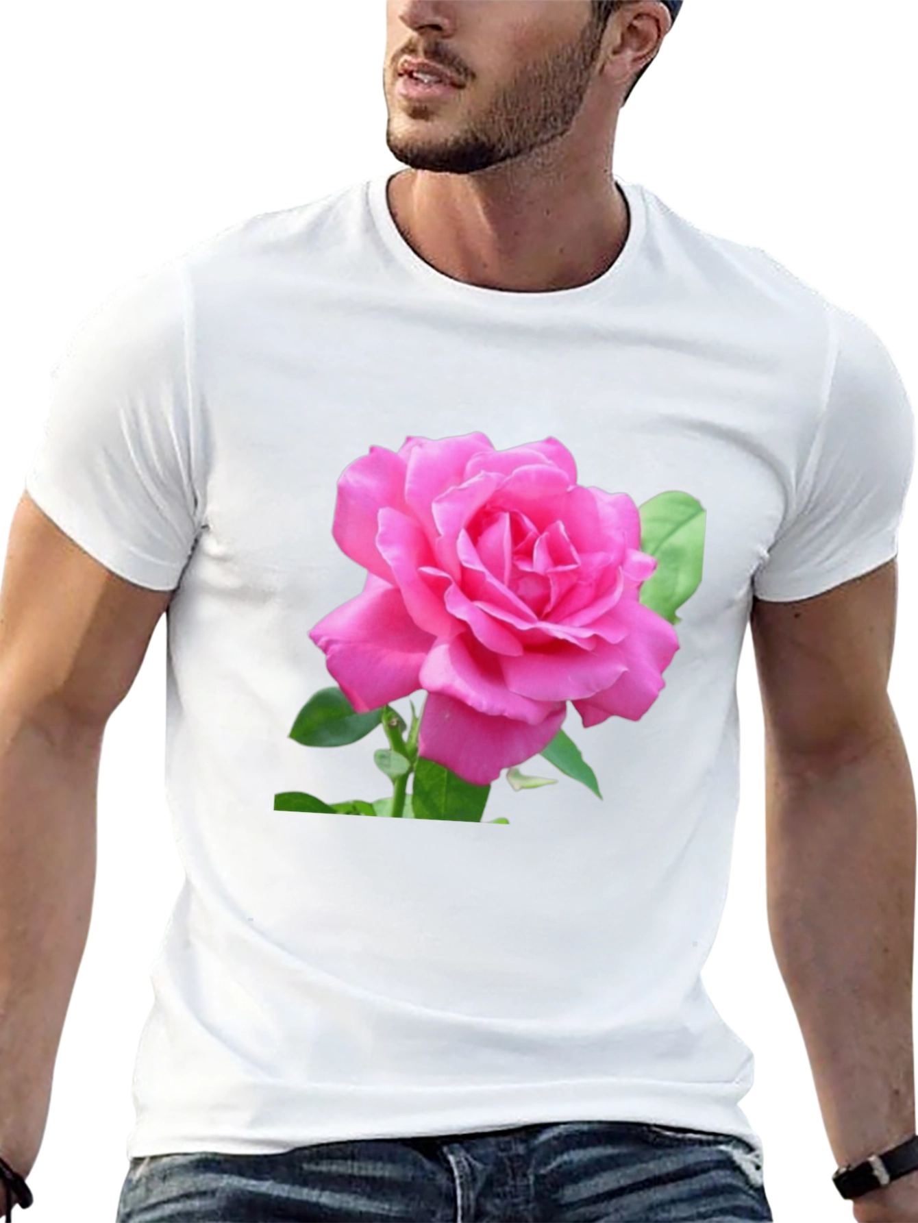 Pink Rose Graphic Black T-Shirt