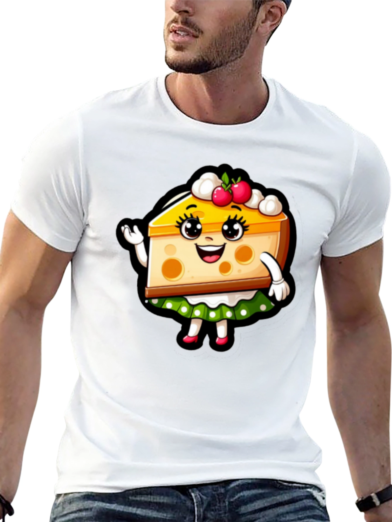 Cute Cheesecake Cartoon Graphic Black T-Shirt