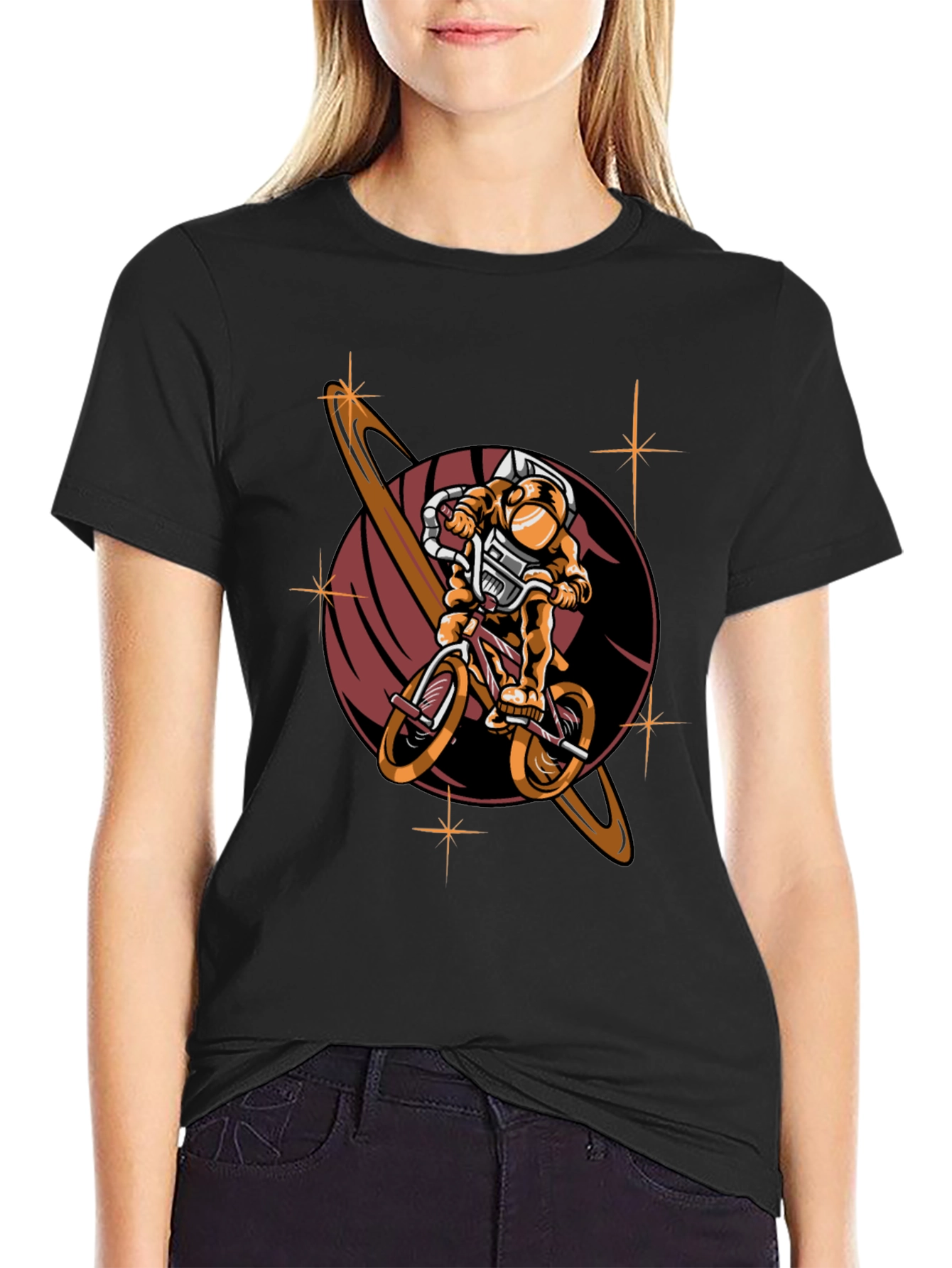 Astronaut Biking T-Shirt - Space Adventure Design