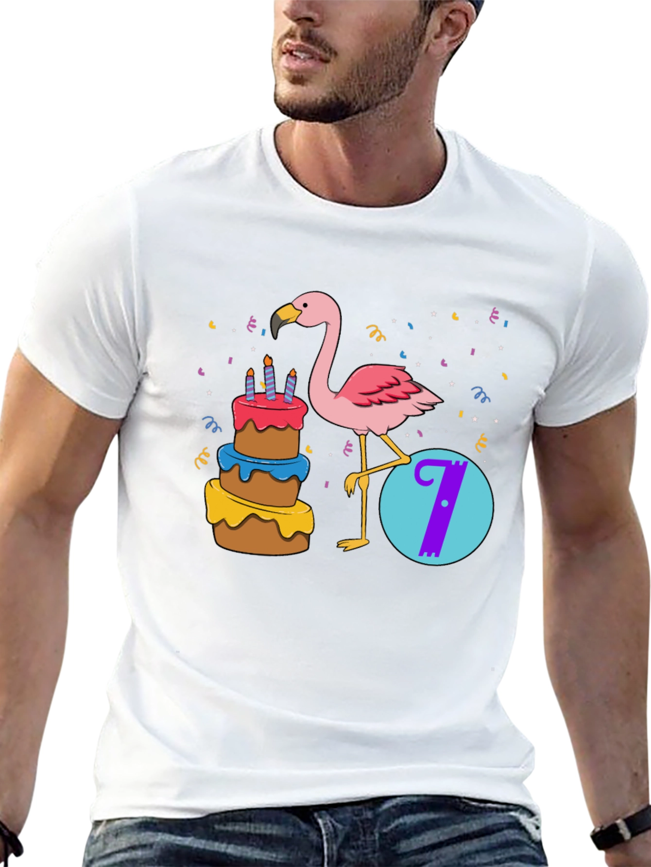 Birthday Flamingo Number 7 Kids T-Shirt