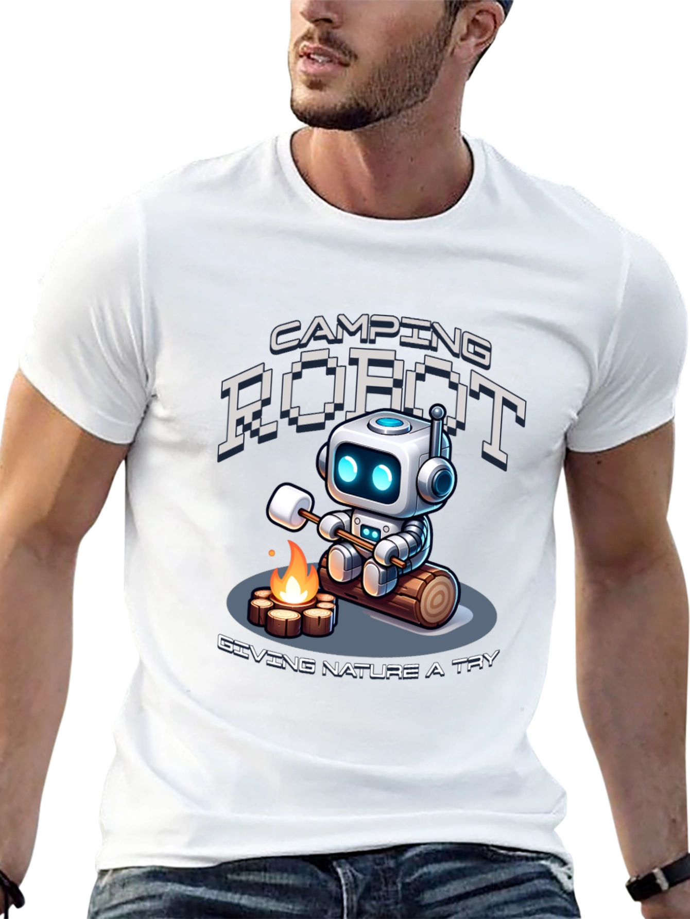 Camping Robot Graphic T-Shirt