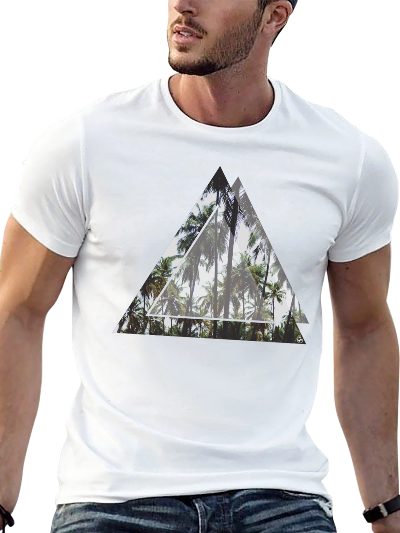 Tropical Palms Triangle Graphic T-Shirt