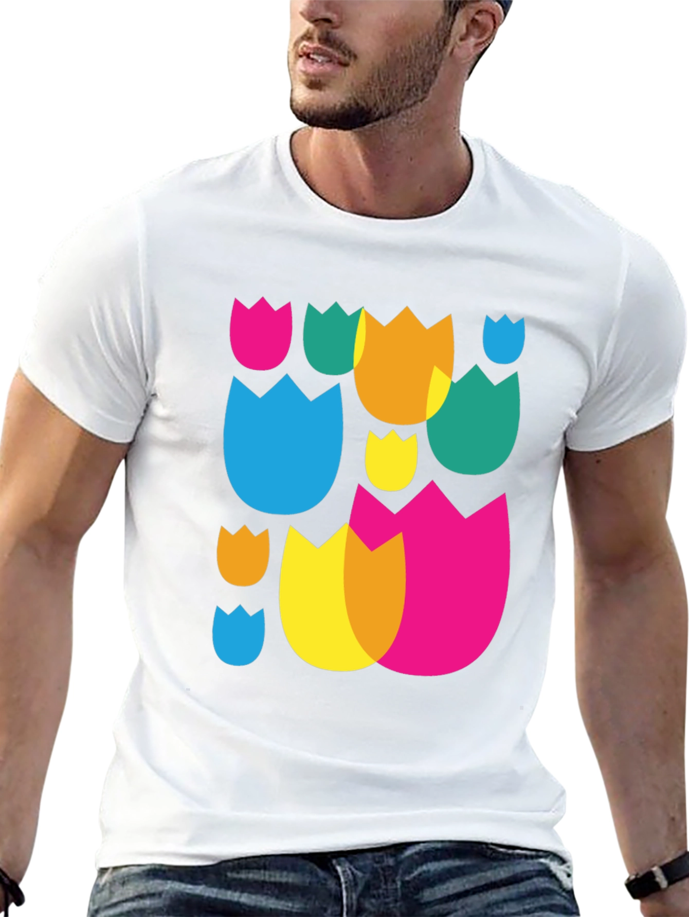 Abstract Floral Pattern Black Crew Neck T-Shirt