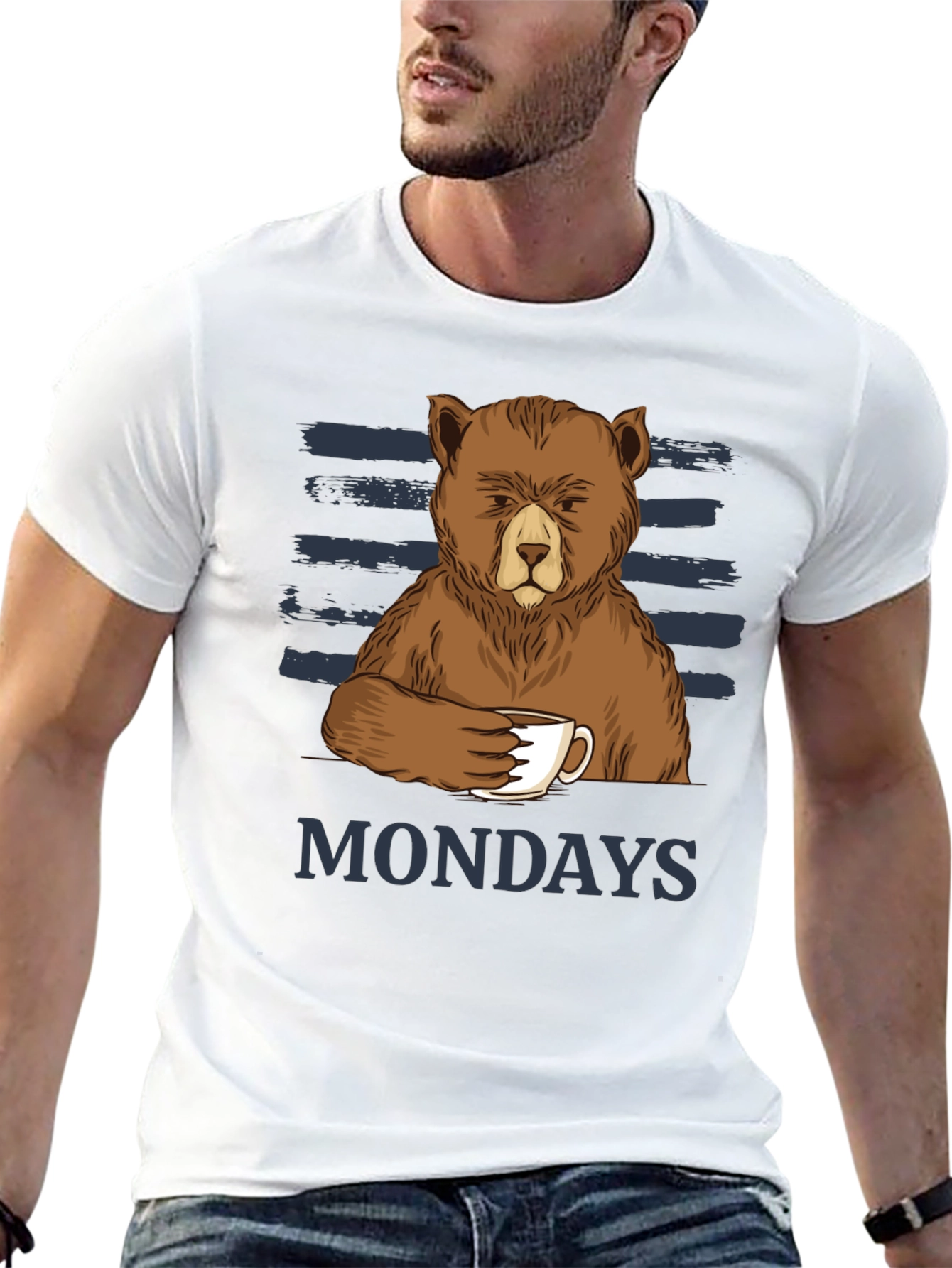 Mondays Bear T-Shirt Coffee Lover Tee Funny Graphic Shirt