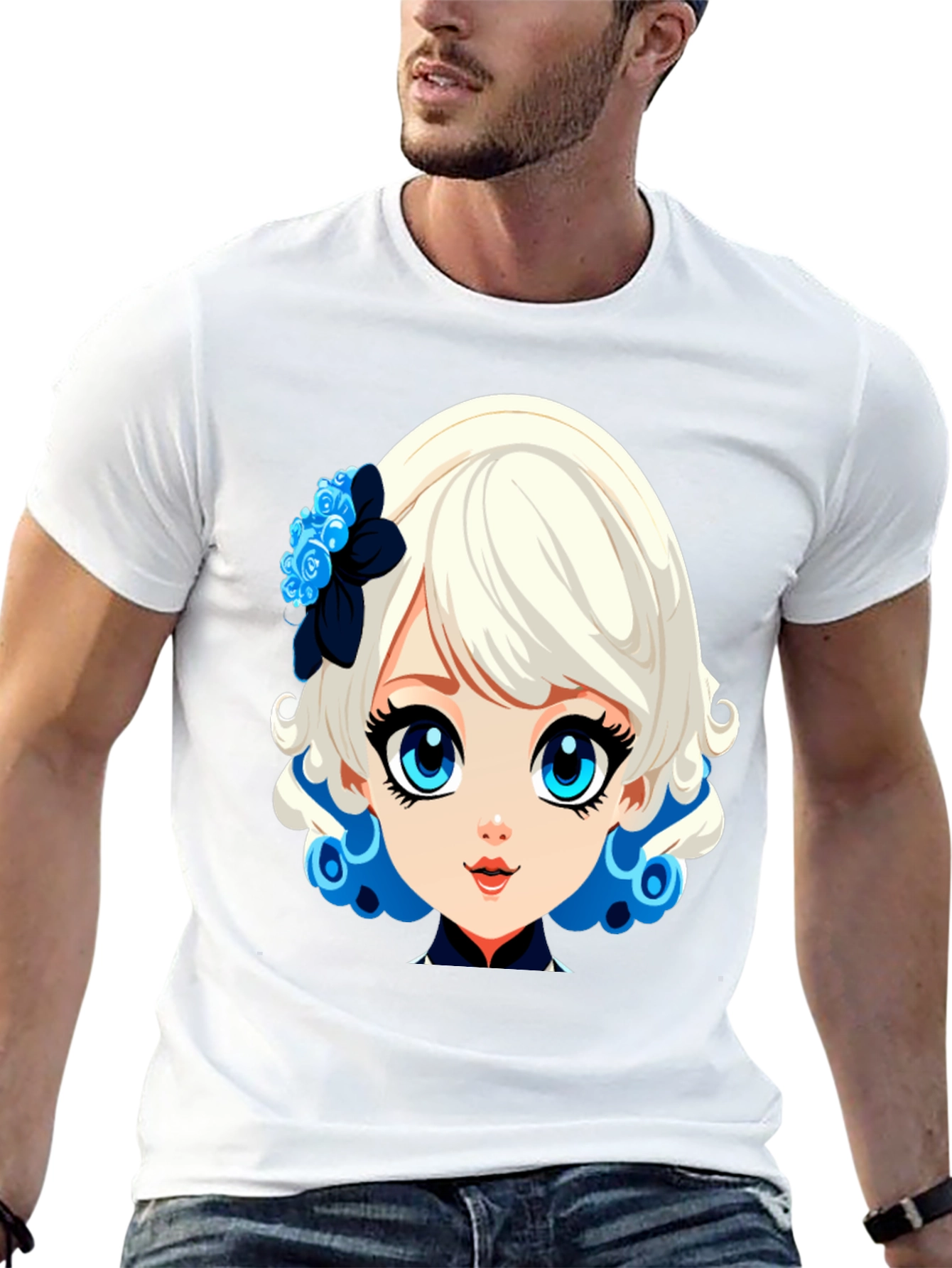 Anime Girl Graphic Tee - Stylish Black Cotton Shirt