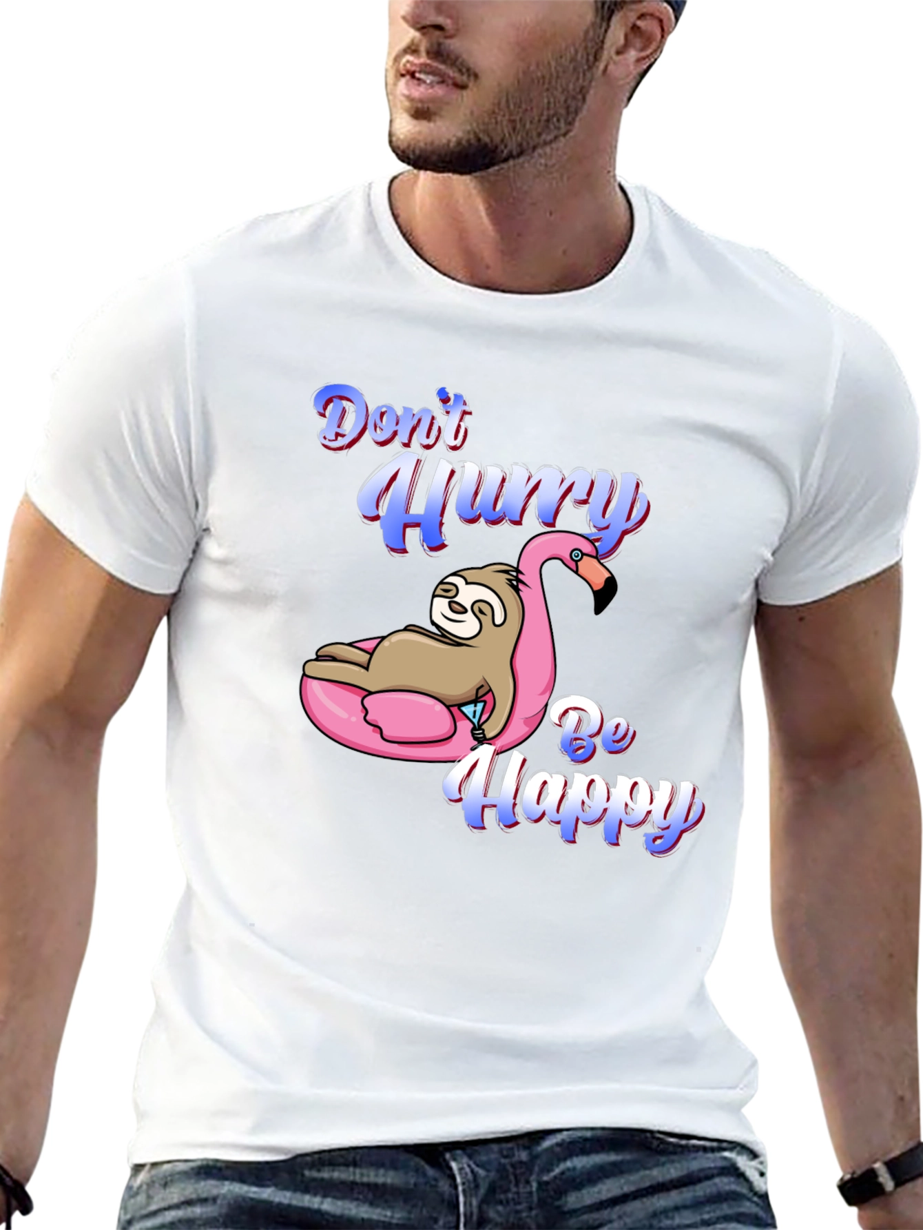 Dont Hurry Be Happy Sloth Flamingo T-Shirt